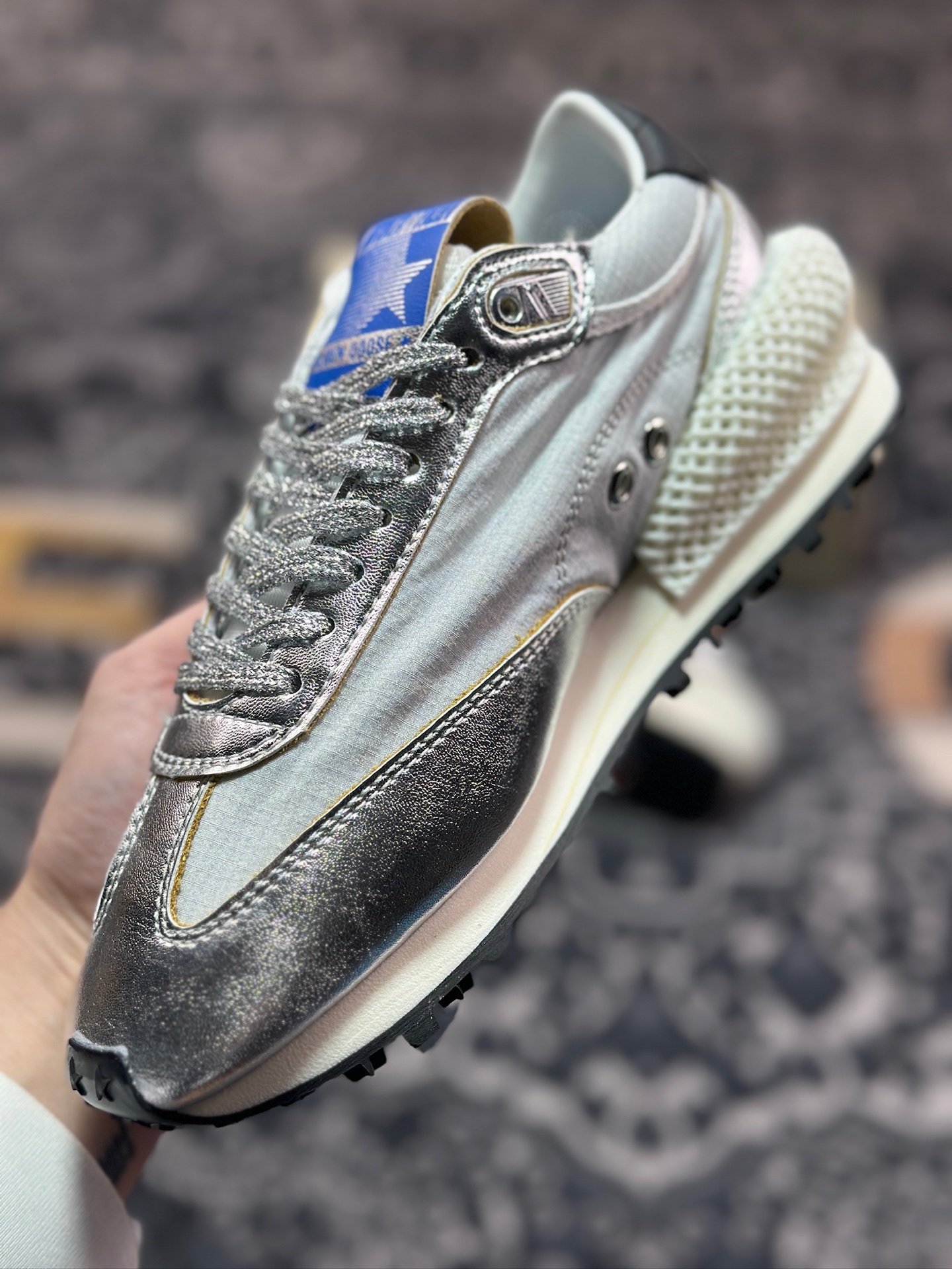 B3260  GGDB/Golden Goose Marathon Leather Trimmed sneakers 马拉松系列低帮跑鞋“皮革金属银黑” GMF00684.F005667.60246