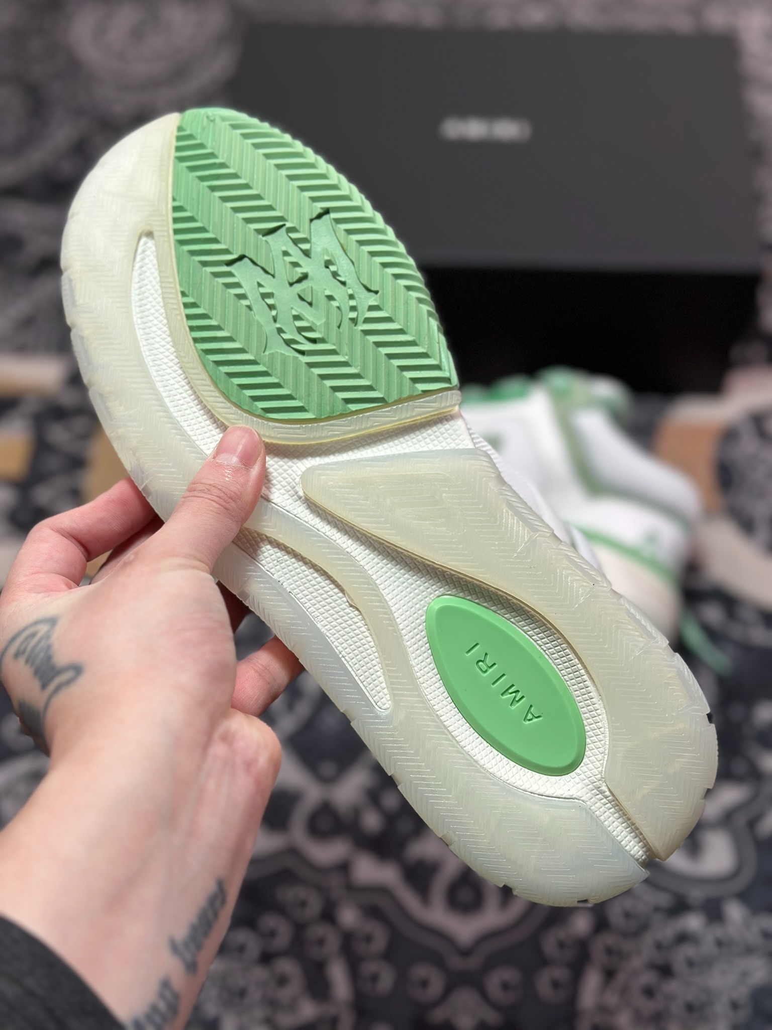 D6550   埃米尔/Amiri Stadium Low-Top Sneakers 运动系列低帮增高板鞋“皮革白薄荷绿”