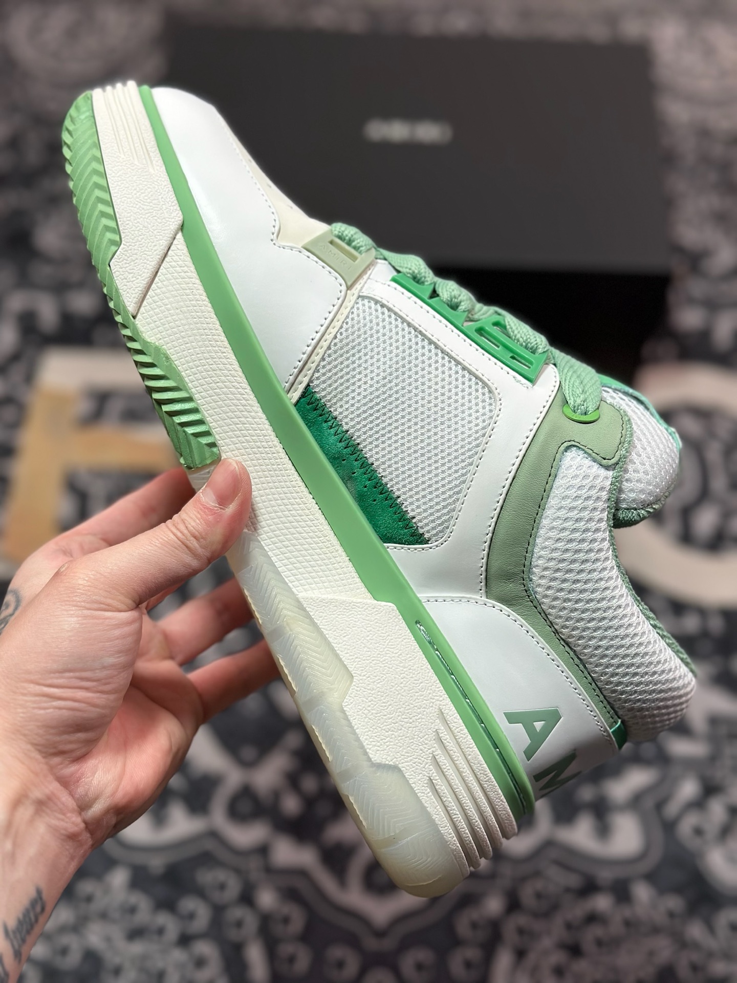 D6550   埃米尔/Amiri Stadium Low-Top Sneakers 运动系列低帮增高板鞋“皮革白薄荷绿”