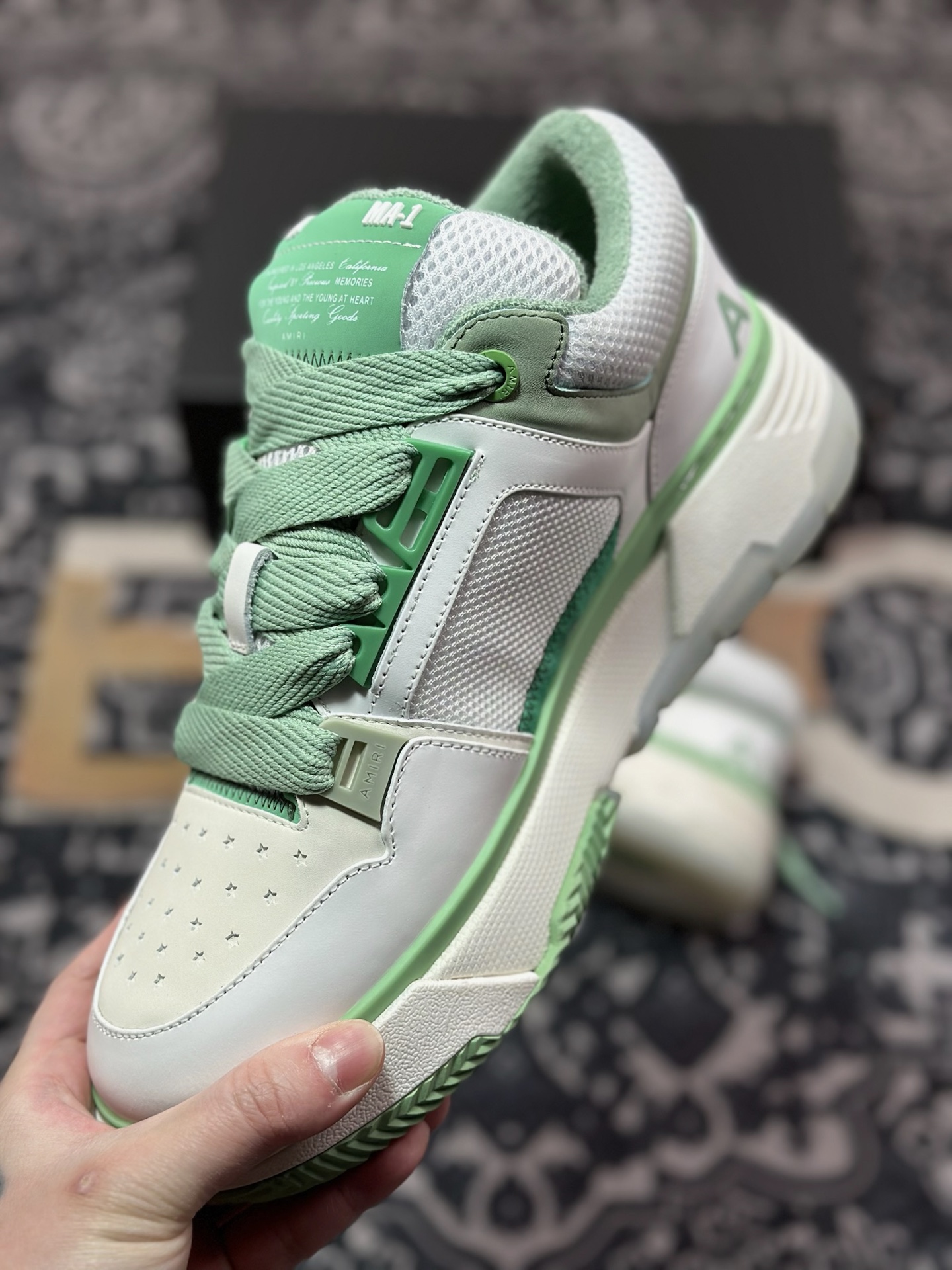 D6550   埃米尔/Amiri Stadium Low-Top Sneakers 运动系列低帮增高板鞋“皮革白薄荷绿”