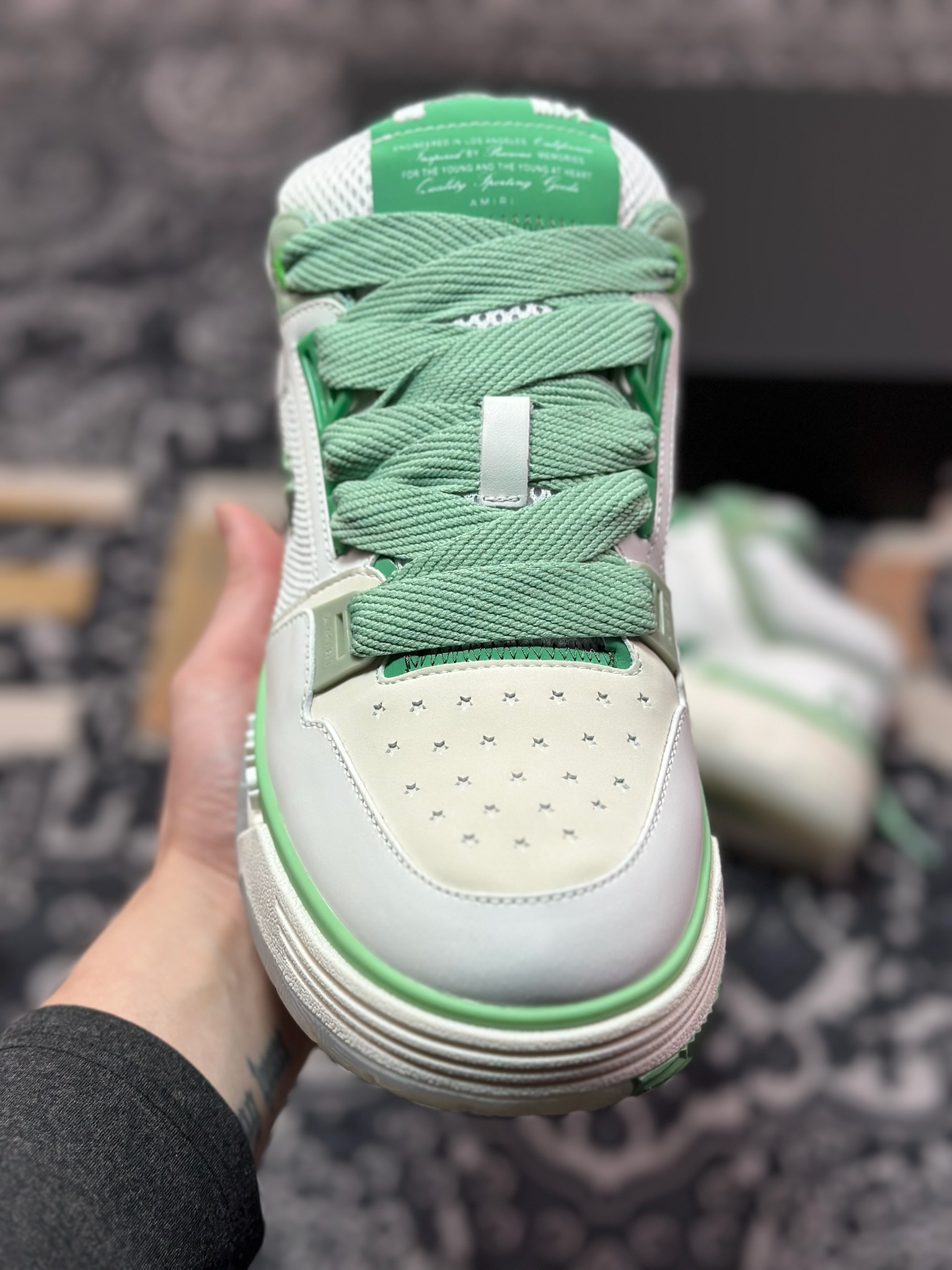 D6550   埃米尔/Amiri Stadium Low-Top Sneakers 运动系列低帮增高板鞋“皮革白薄荷绿”