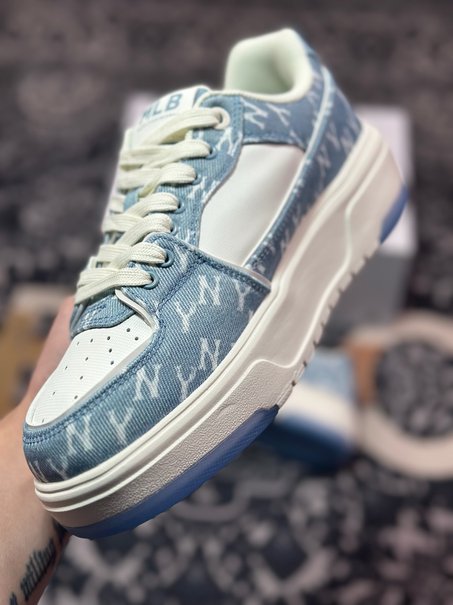 A6200  New York Yankees x MLB Chunky Liner Low 学长鞋系列低帮板鞋“牛仔布蓝白NY印面” 3ASXS015N- GP002