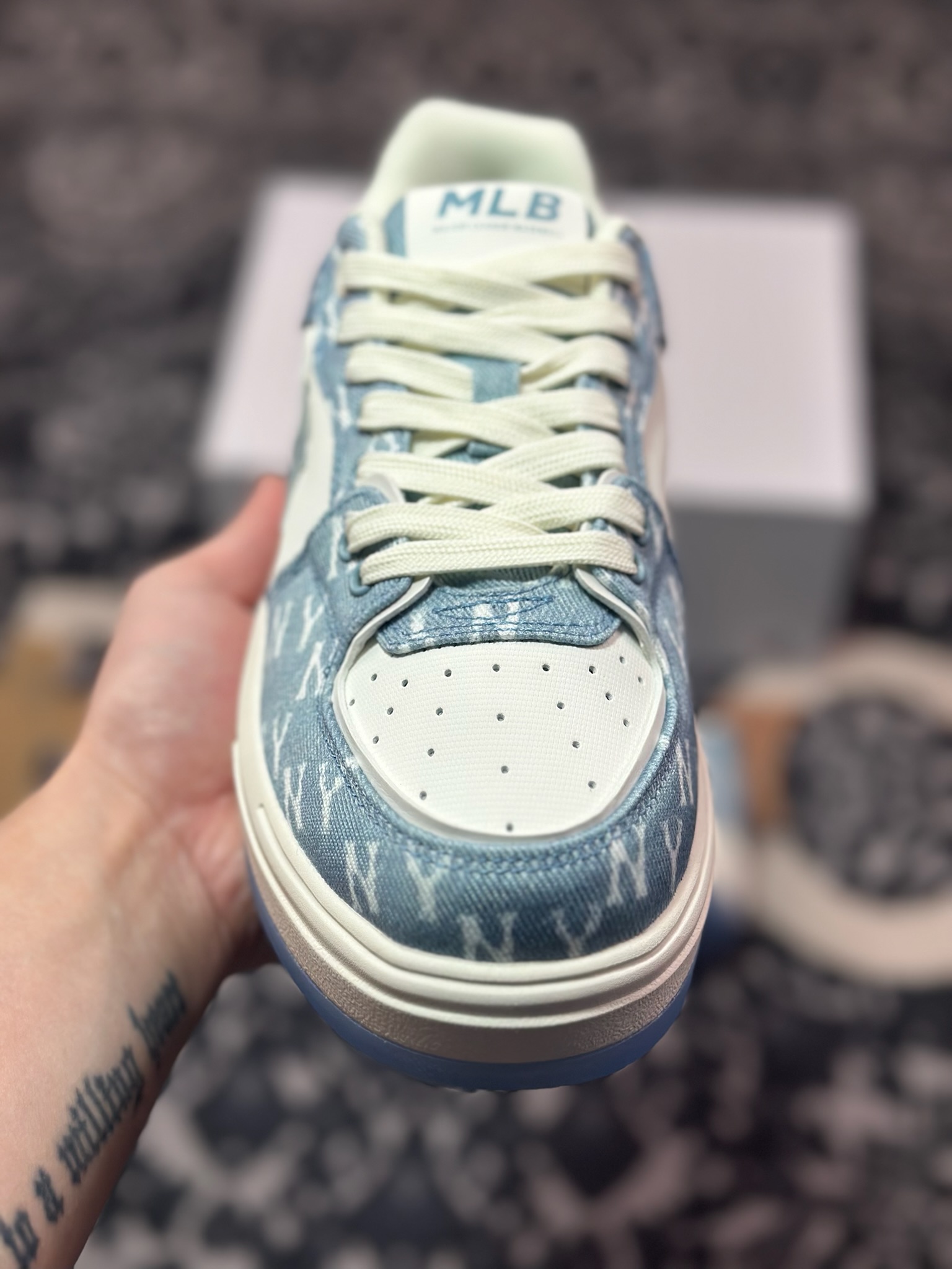 A6200  New York Yankees x MLB Chunky Liner Low 学长鞋系列低帮板鞋“牛仔布蓝白NY印面” 3ASXS015N- GP002