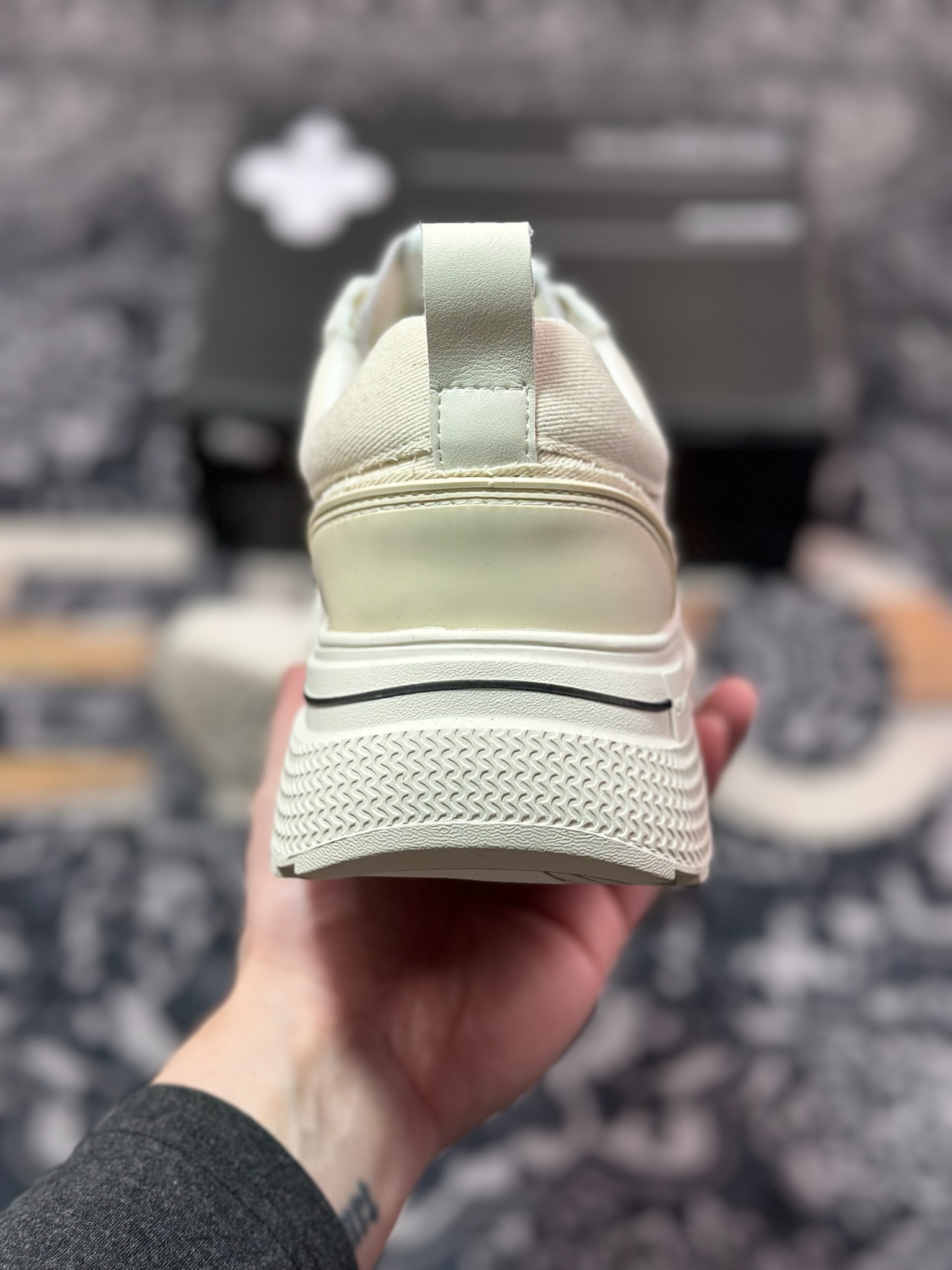 B0220  SHOOTBRAND Low Sneaker 重奏黑梅系列增高复古低帮鞋“帆布米白梅花” CZ-HEI