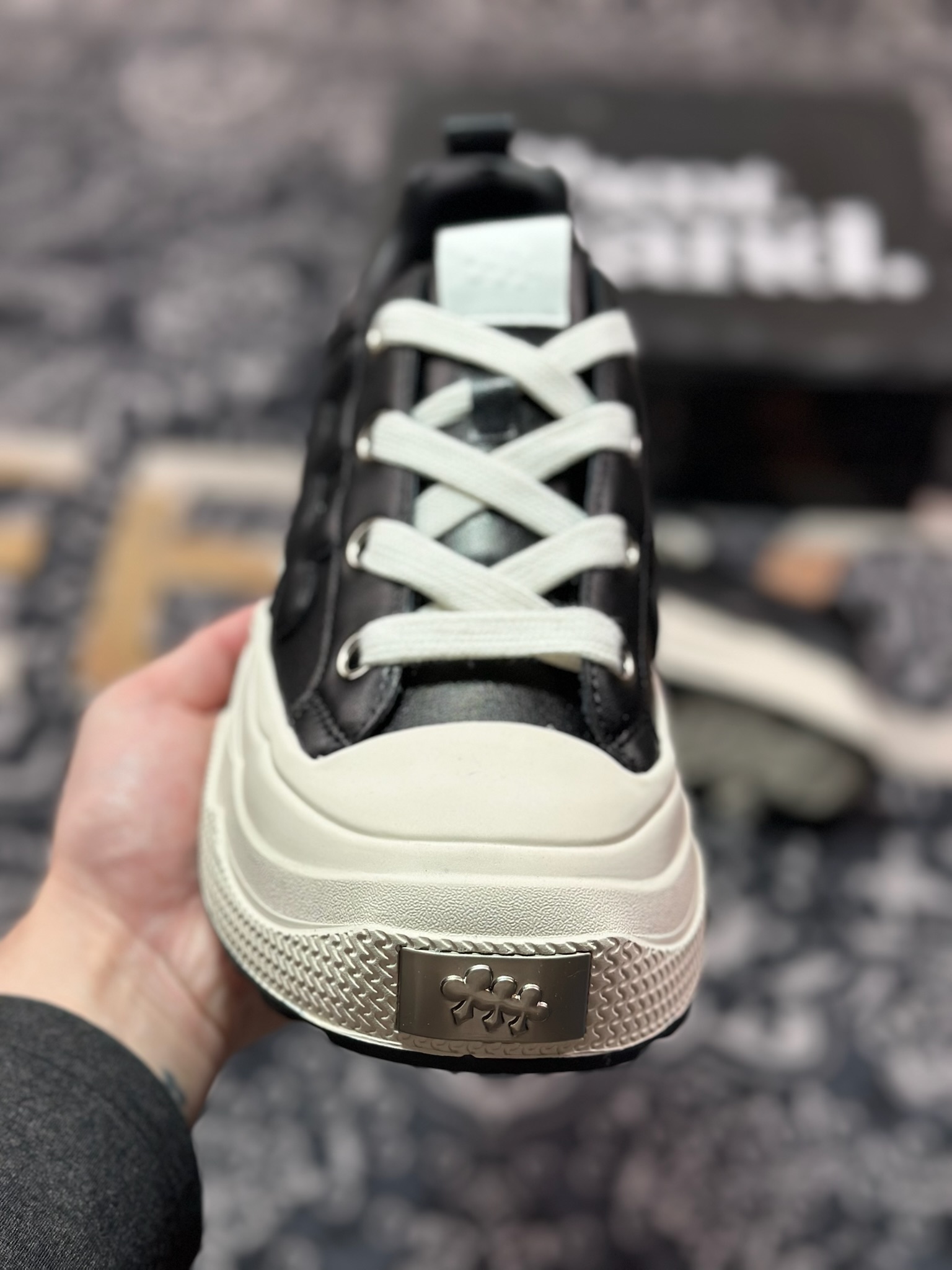 B0220  SHOOTBRAND Low Sneaker 重奏黑梅系列增高复古低帮鞋“皮革黑白梅花” CZ-HM