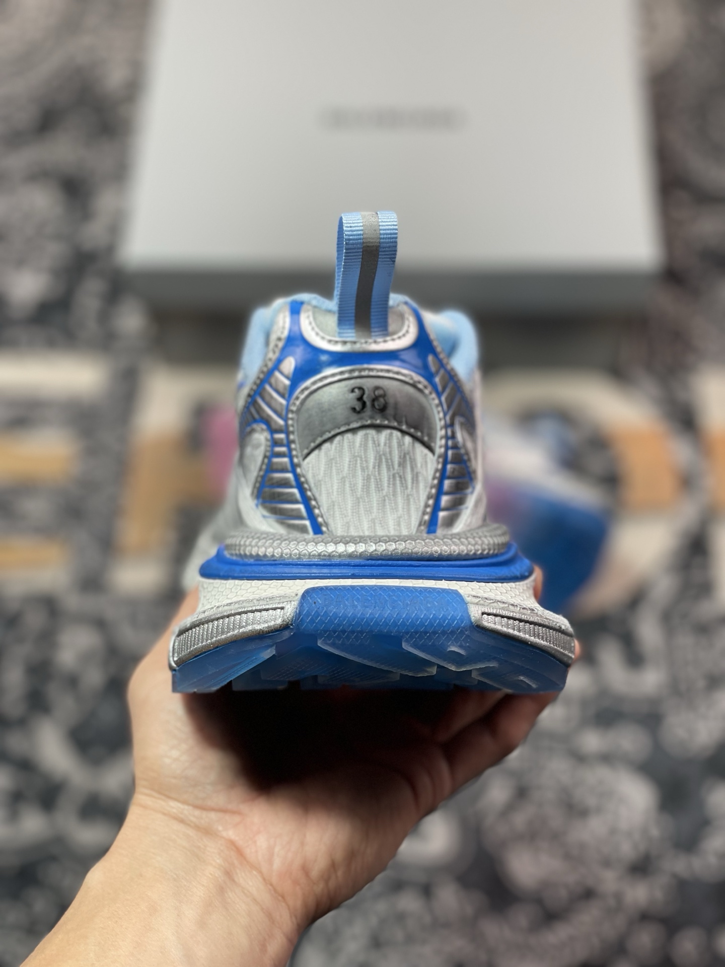 D2480  巴黎世家BALENCIAGA 3XL Sneakers 3+系列低帮复古阔型底姥爹慢跑鞋“白银蓝粉木乃伊绑绳” 825599 W3XCH 9145