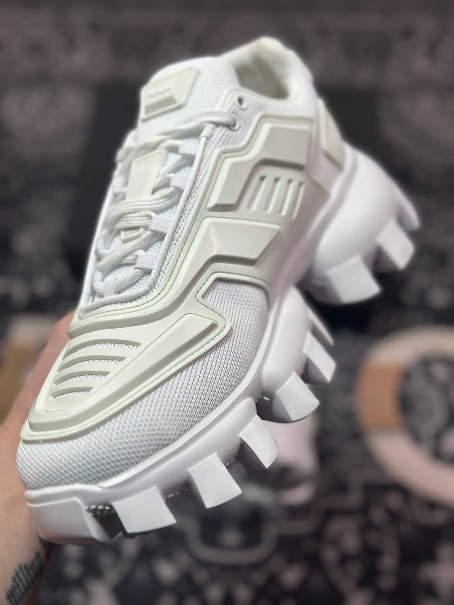 B7320  普拉达Prada Cloudbust Thunder Low Sneakers 风暴雷电百搭休闲运动鞋“全白黑标”2EG293_3KZU_F