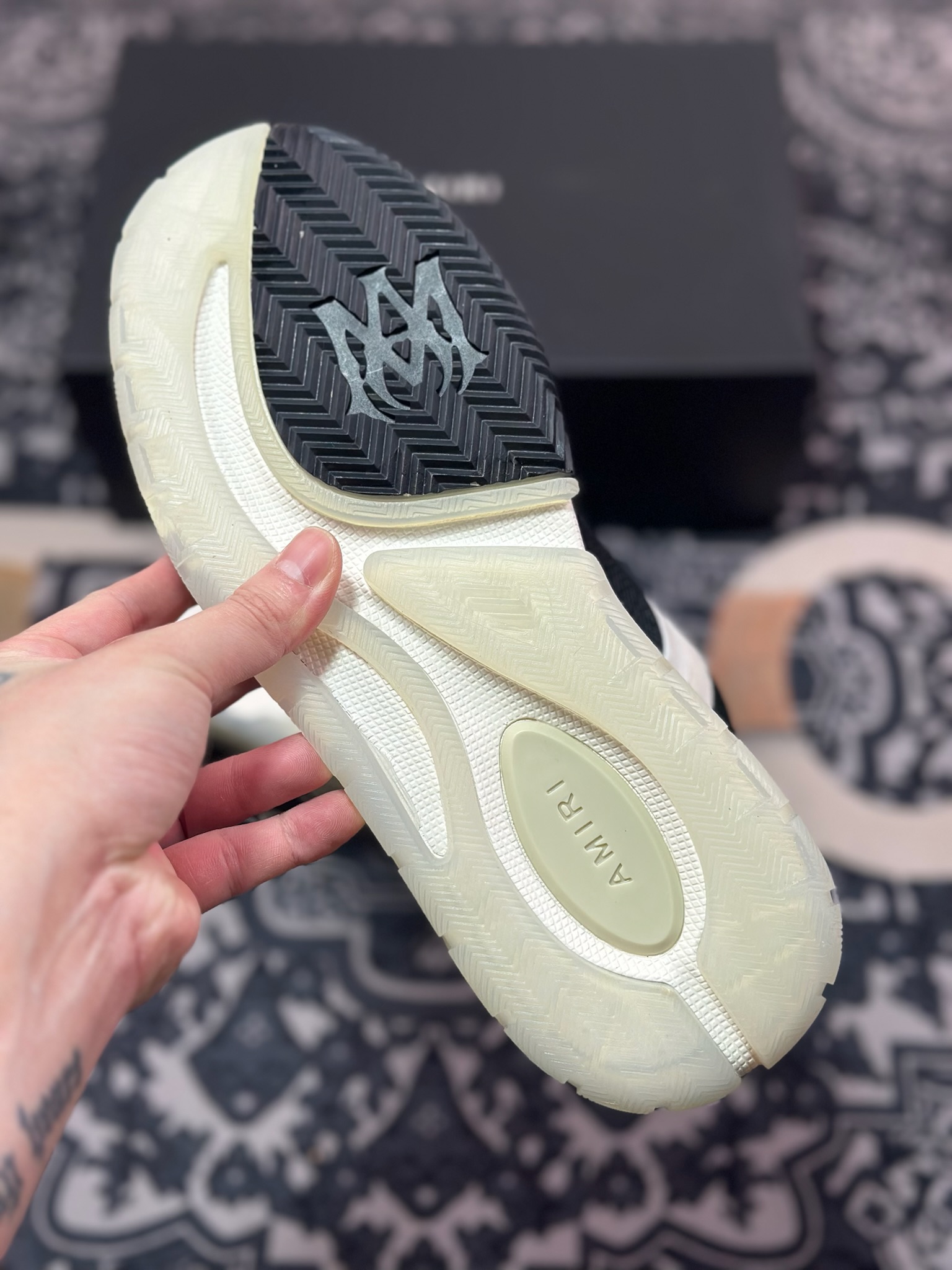 D6550  埃米尔/Amiri Stadium Low-Top Sneakers 运动系列低帮增高厚底板鞋“皮革骨白卡其黑”0400016250757