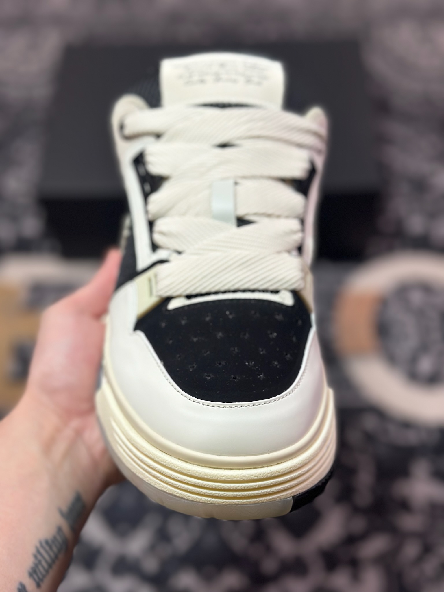 D6550  埃米尔/Amiri Stadium Low-Top Sneakers 运动系列低帮增高厚底板鞋“皮革骨白卡其黑”0400016250757
