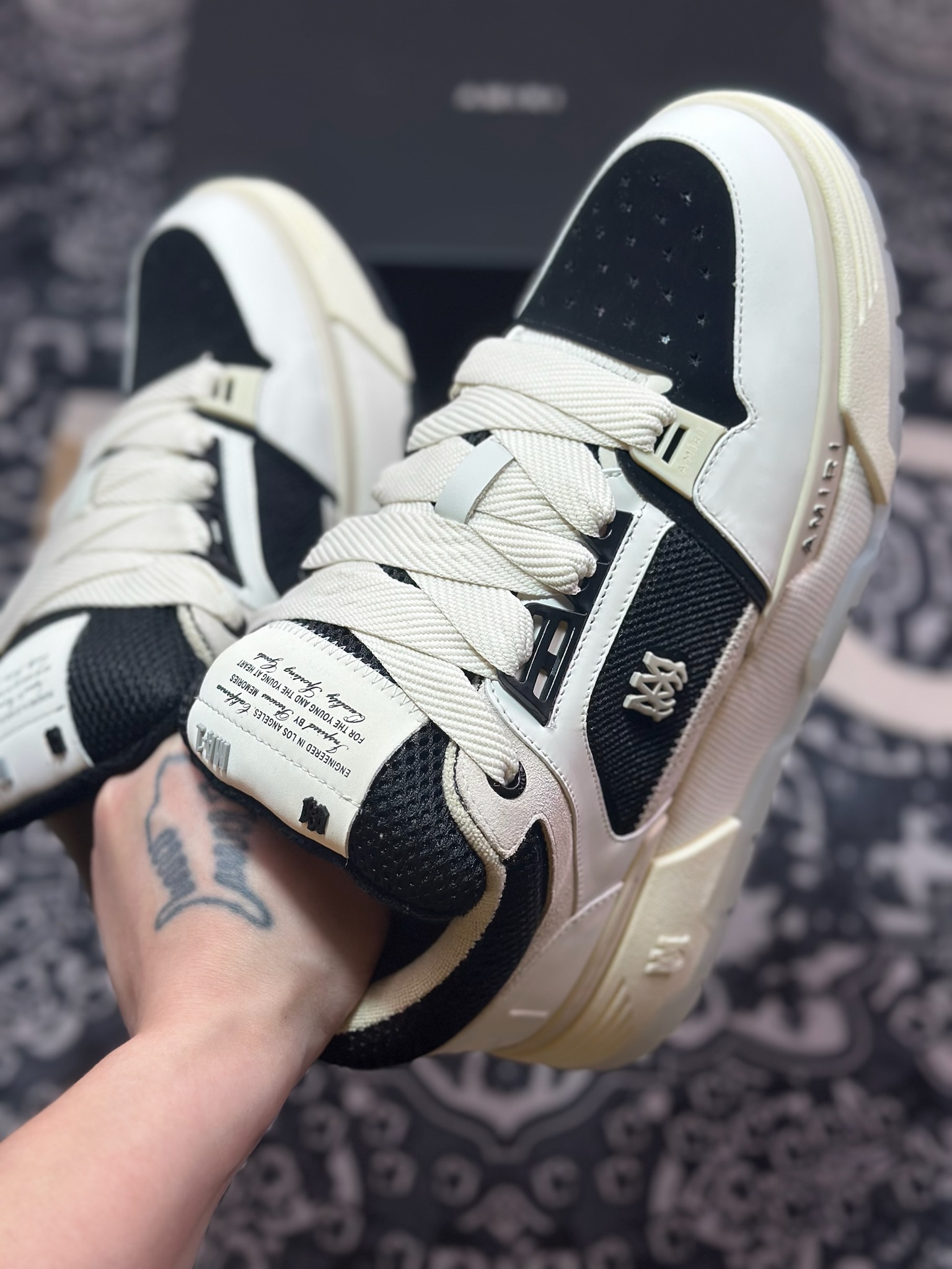 D6550  埃米尔/Amiri Stadium Low-Top Sneakers 运动系列低帮增高厚底板鞋“皮革骨白卡其黑”0400016250757