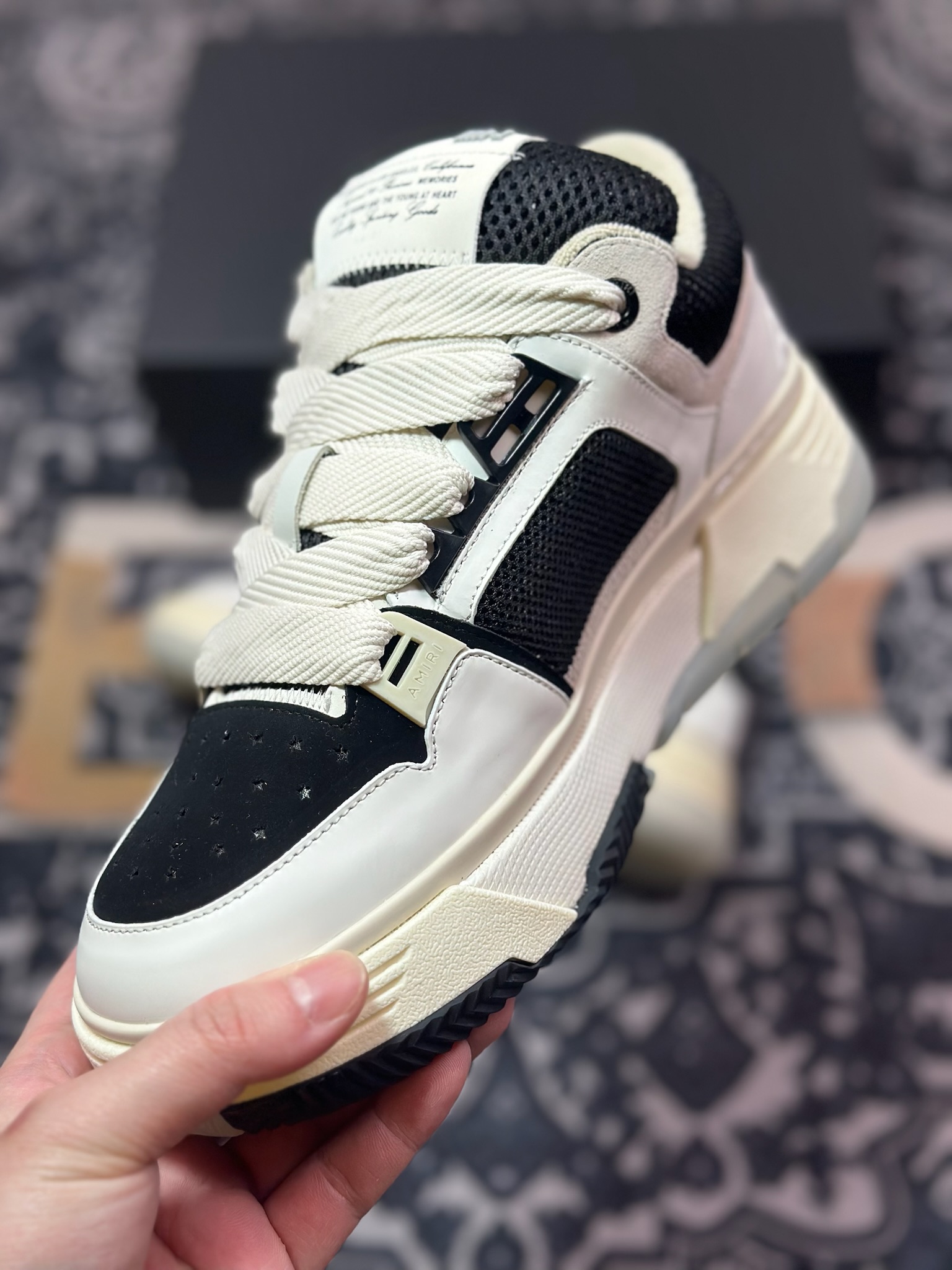 D6550  埃米尔/Amiri Stadium Low-Top Sneakers 运动系列低帮增高厚底板鞋“皮革骨白卡其黑”0400016250757
