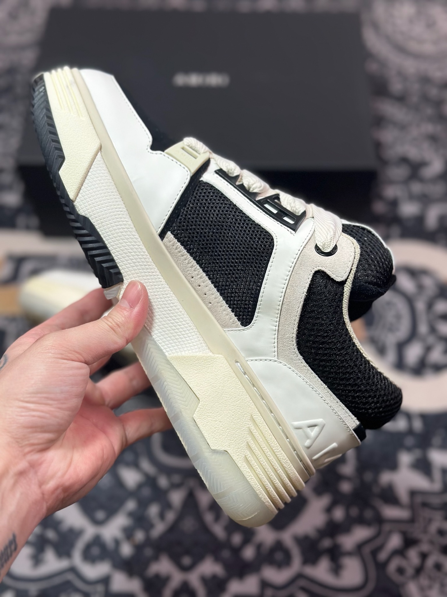 D6550  埃米尔/Amiri Stadium Low-Top Sneakers 运动系列低帮增高厚底板鞋“皮革骨白卡其黑”0400016250757