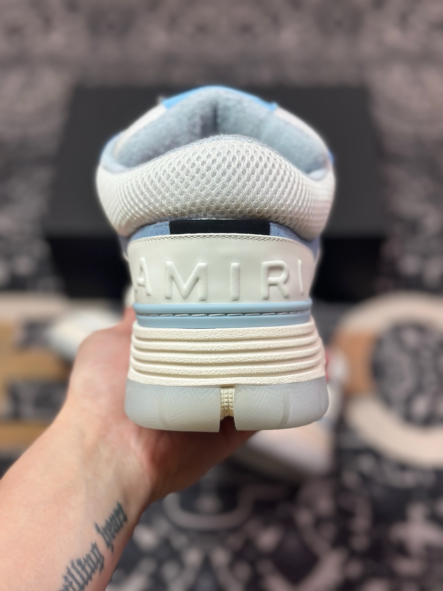 D6550   Amiri Stadium Low-Top Sneakers 运动系列低帮增高厚底板鞋“皮革白浅蓝” 0400016250759