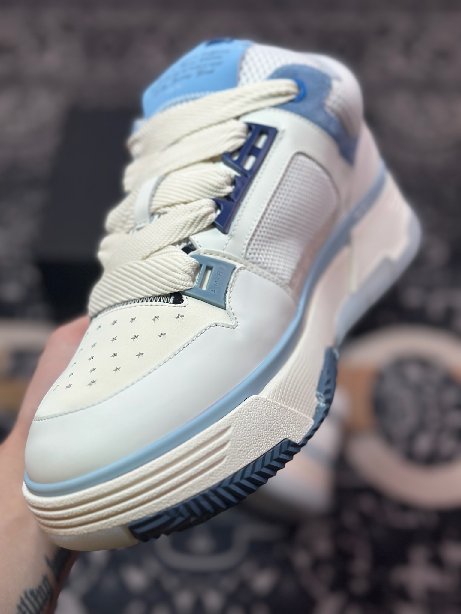 D6550   Amiri Stadium Low-Top Sneakers 运动系列低帮增高厚底板鞋“皮革白浅蓝” 0400016250759