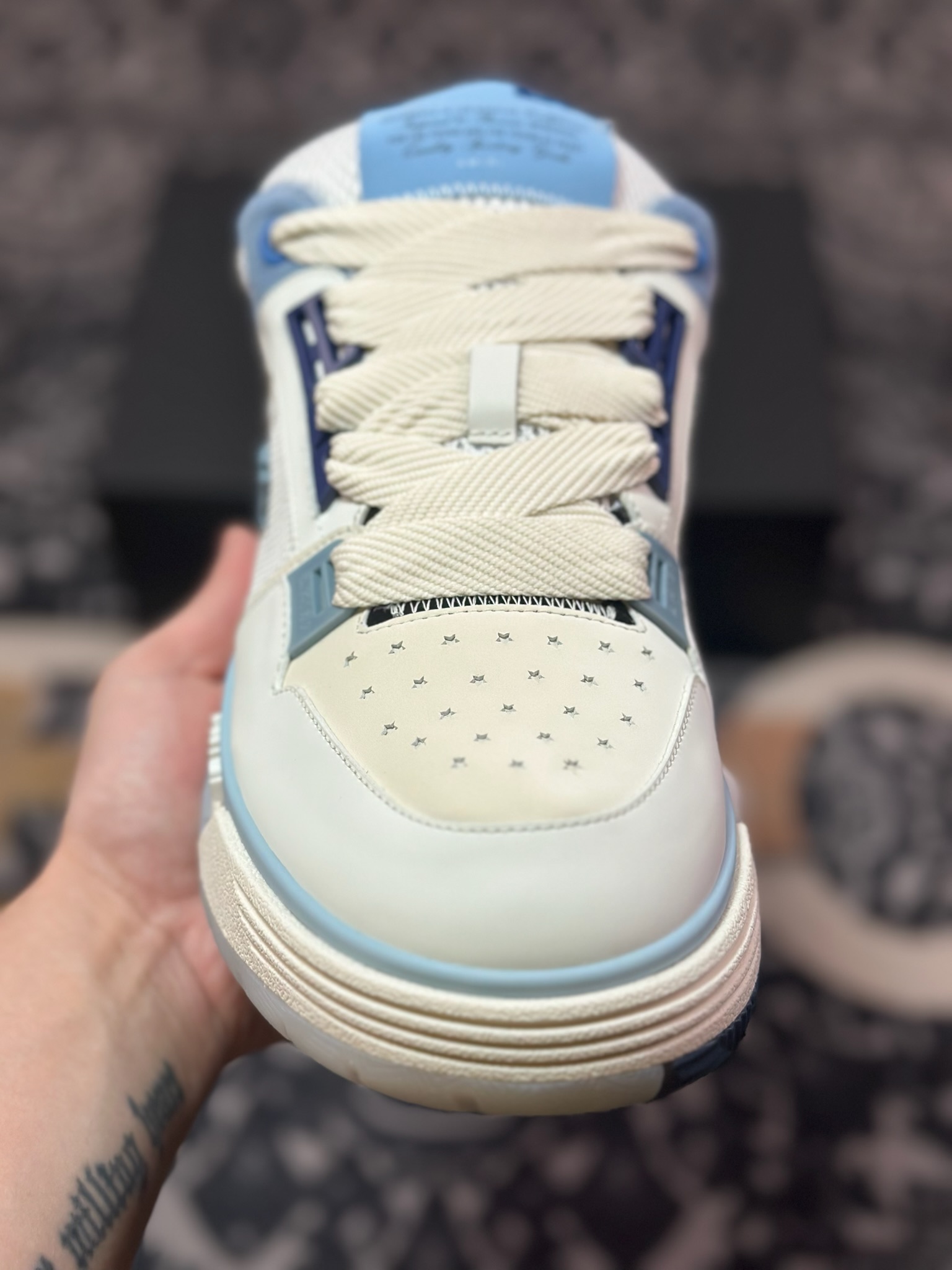 D6550   Amiri Stadium Low-Top Sneakers 运动系列低帮增高厚底板鞋“皮革白浅蓝” 0400016250759