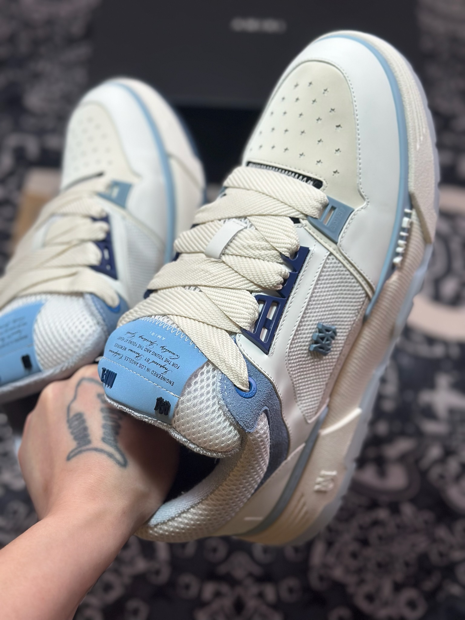 D6550   Amiri Stadium Low-Top Sneakers 运动系列低帮增高厚底板鞋“皮革白浅蓝” 0400016250759