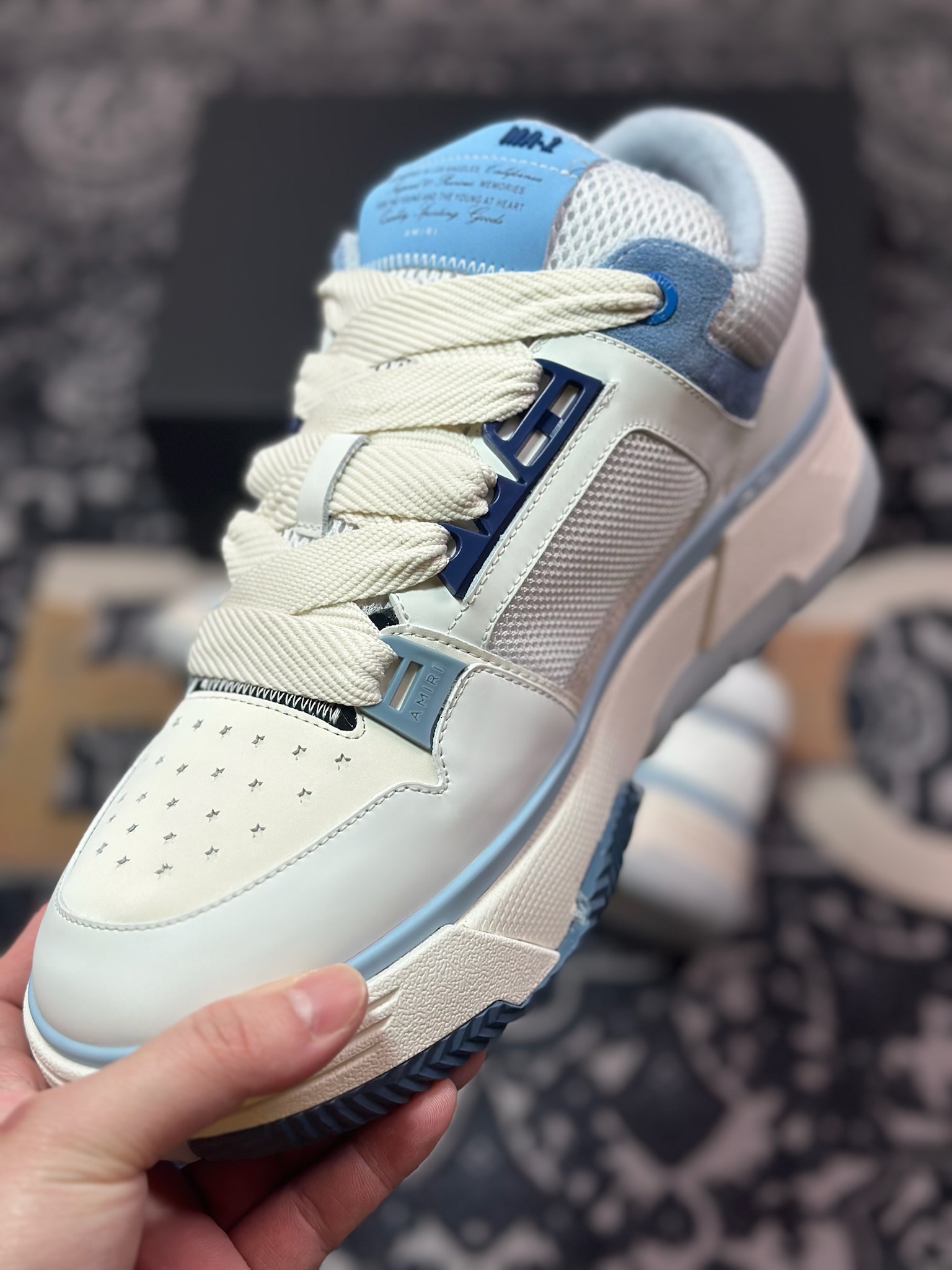 D6550   Amiri Stadium Low-Top Sneakers 运动系列低帮增高厚底板鞋“皮革白浅蓝” 0400016250759