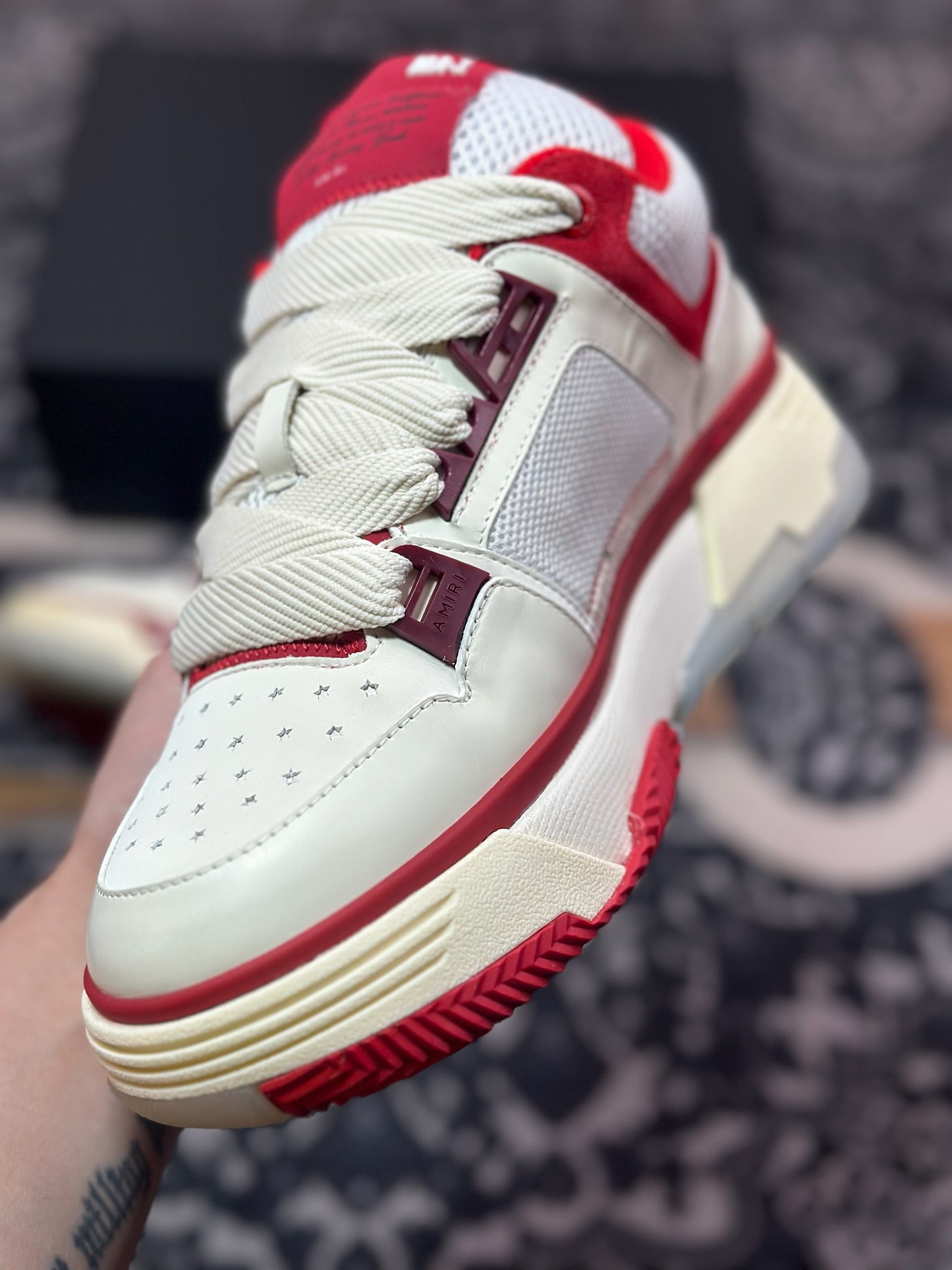 D6550   埃米尔/Amiri MA-1 Low-Top Sneakers MA-1系列低帮经典增高厚底面包风休闲运动鞋“皮革米白红”