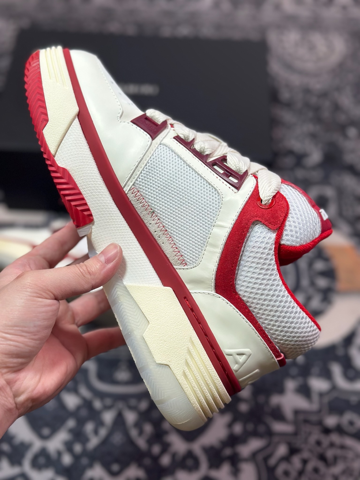 D6550   埃米尔/Amiri MA-1 Low-Top Sneakers MA-1系列低帮经典增高厚底面包风休闲运动鞋“皮革米白红”