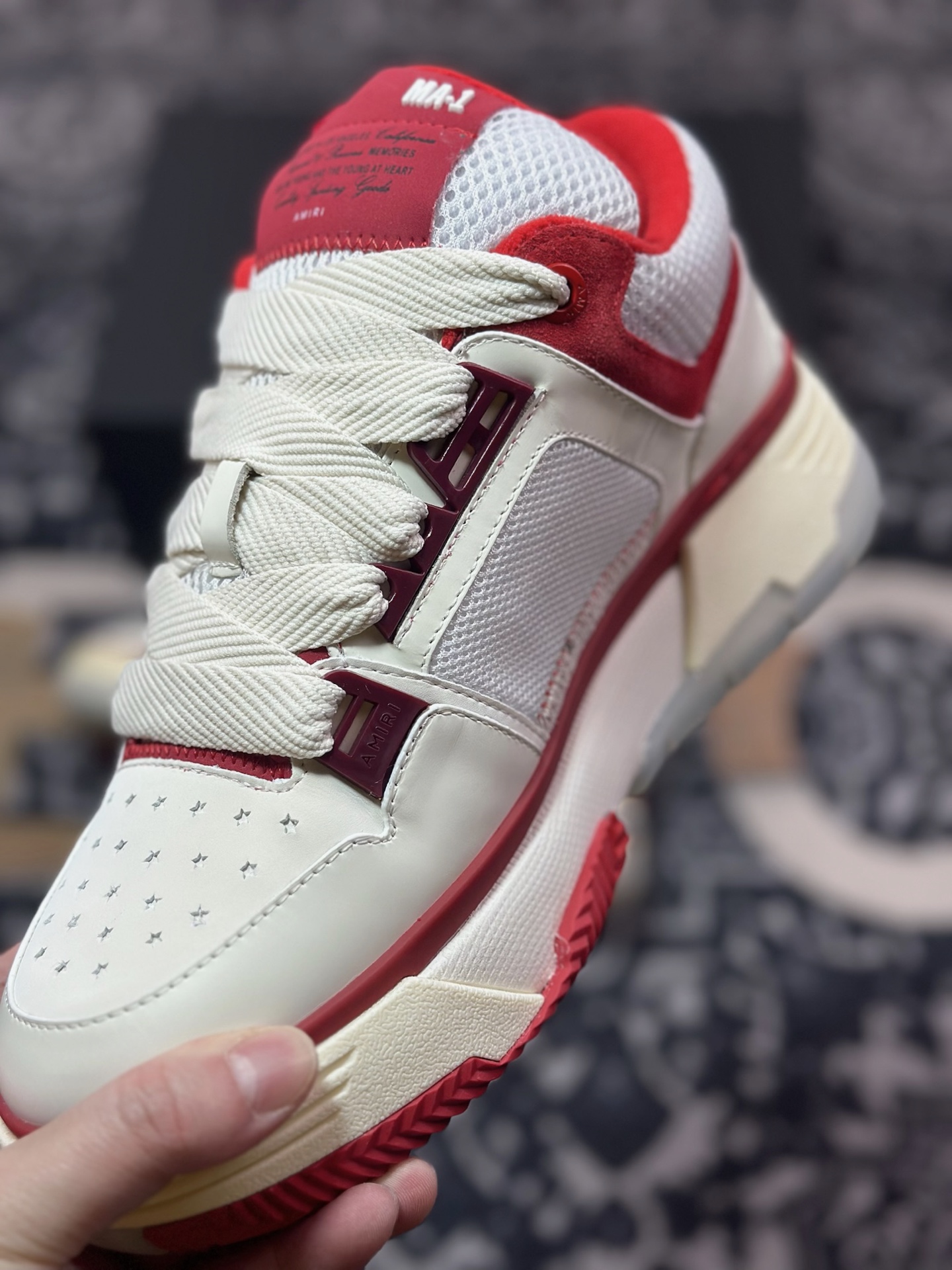 D6550   埃米尔/Amiri MA-1 Low-Top Sneakers MA-1系列低帮经典增高厚底面包风休闲运动鞋“皮革米白红”