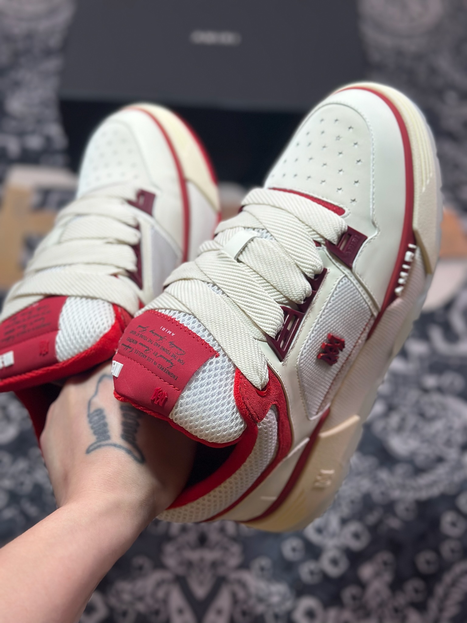 D6550   埃米尔/Amiri MA-1 Low-Top Sneakers MA-1系列低帮经典增高厚底面包风休闲运动鞋“皮革米白红”