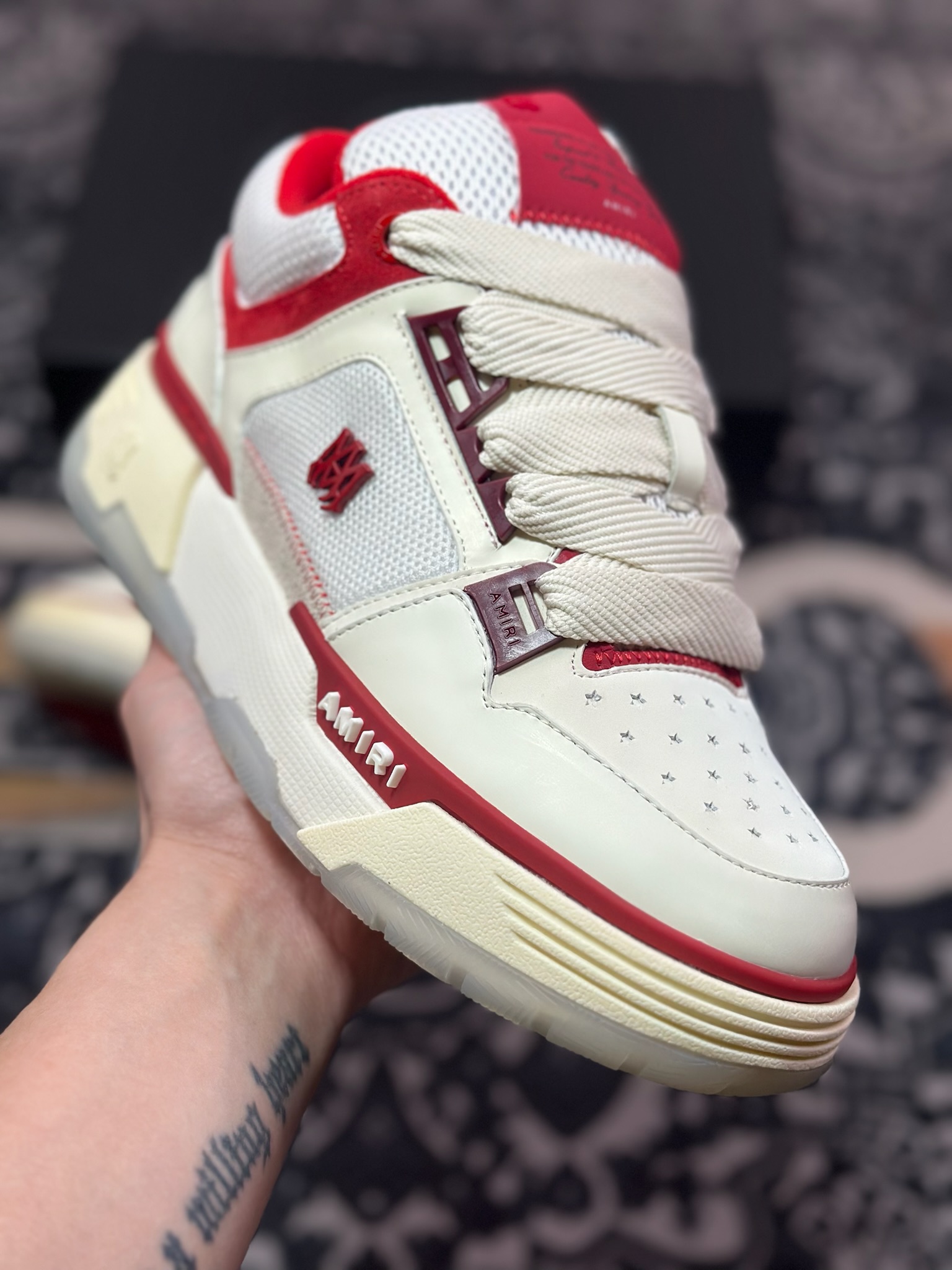 D6550   埃米尔/Amiri MA-1 Low-Top Sneakers MA-1系列低帮经典增高厚底面包风休闲运动鞋“皮革米白红”