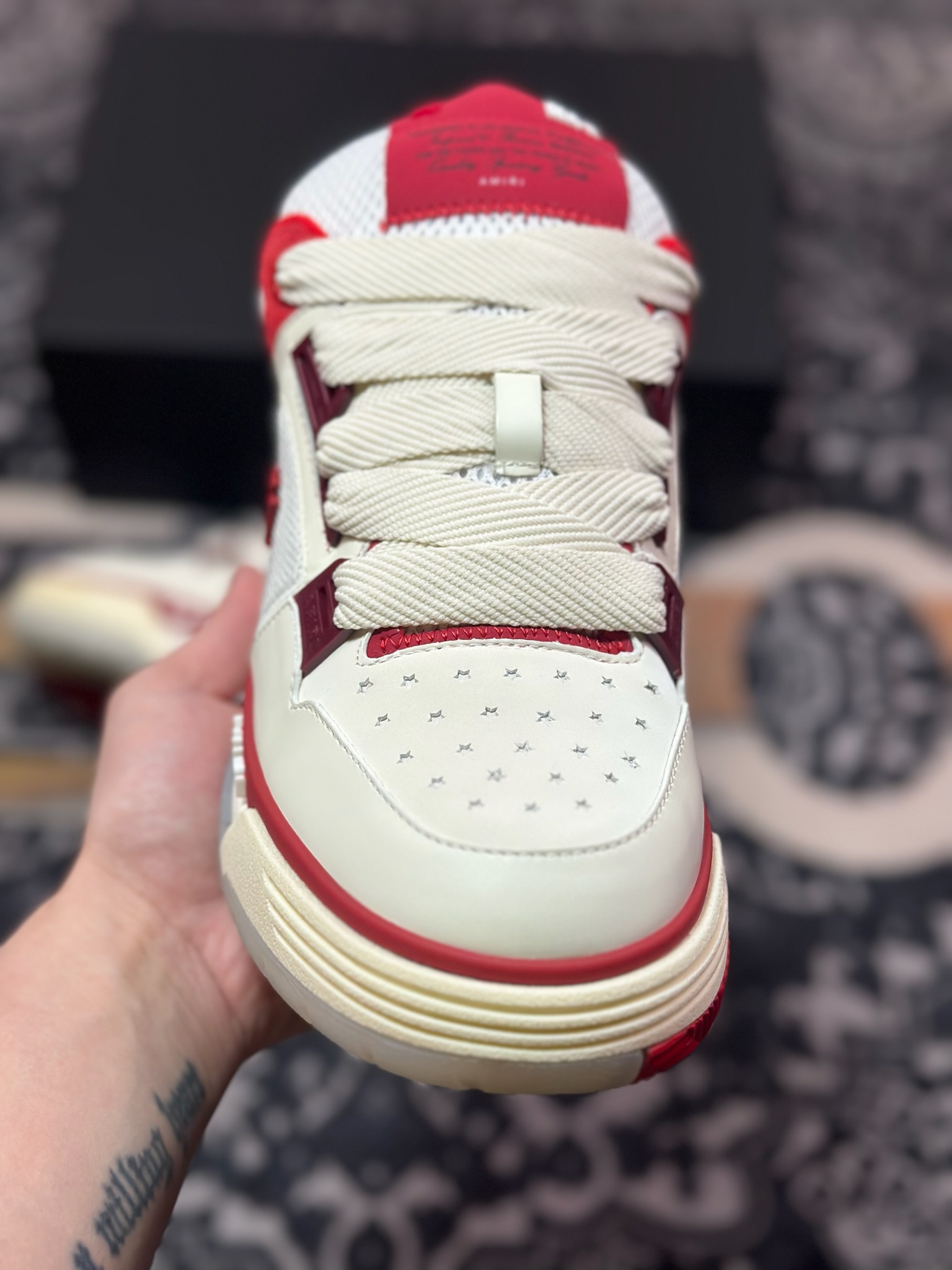 D6550   埃米尔/Amiri MA-1 Low-Top Sneakers MA-1系列低帮经典增高厚底面包风休闲运动鞋“皮革米白红”