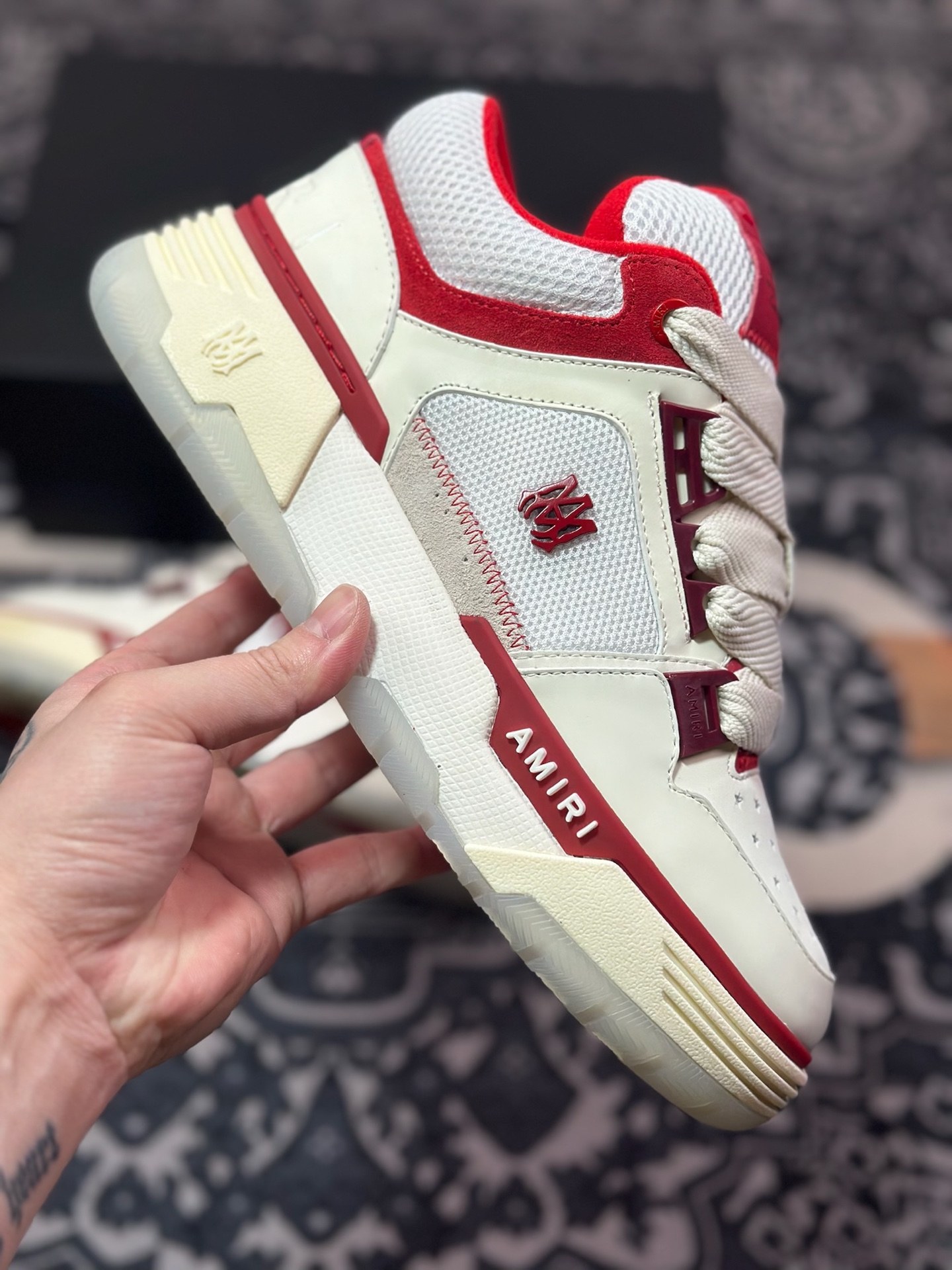 D6550   埃米尔/Amiri MA-1 Low-Top Sneakers MA-1系列低帮经典增高厚底面包风休闲运动鞋“皮革米白红”