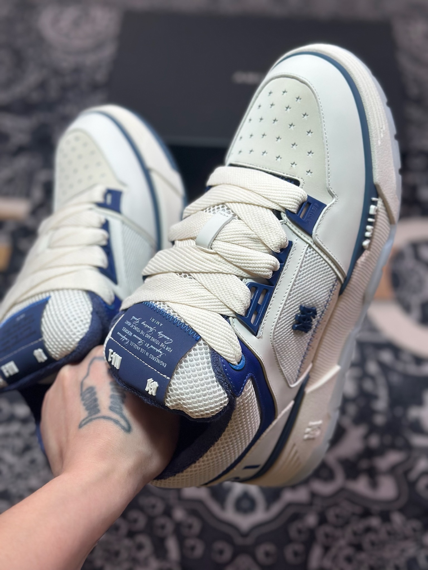 D6550   埃米尔/Amiri MA-1 Low-Top Sneakers MA-1系列低帮经典增高厚底面包风休闲运动鞋“皮革米白藏青”