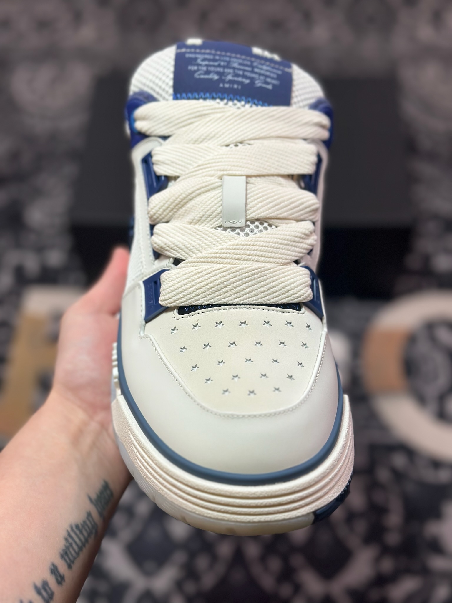 D6550   埃米尔/Amiri MA-1 Low-Top Sneakers MA-1系列低帮经典增高厚底面包风休闲运动鞋“皮革米白藏青”