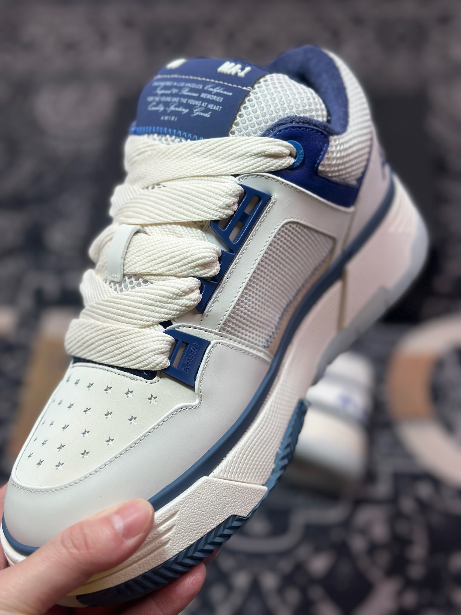 D6550   埃米尔/Amiri MA-1 Low-Top Sneakers MA-1系列低帮经典增高厚底面包风休闲运动鞋“皮革米白藏青”