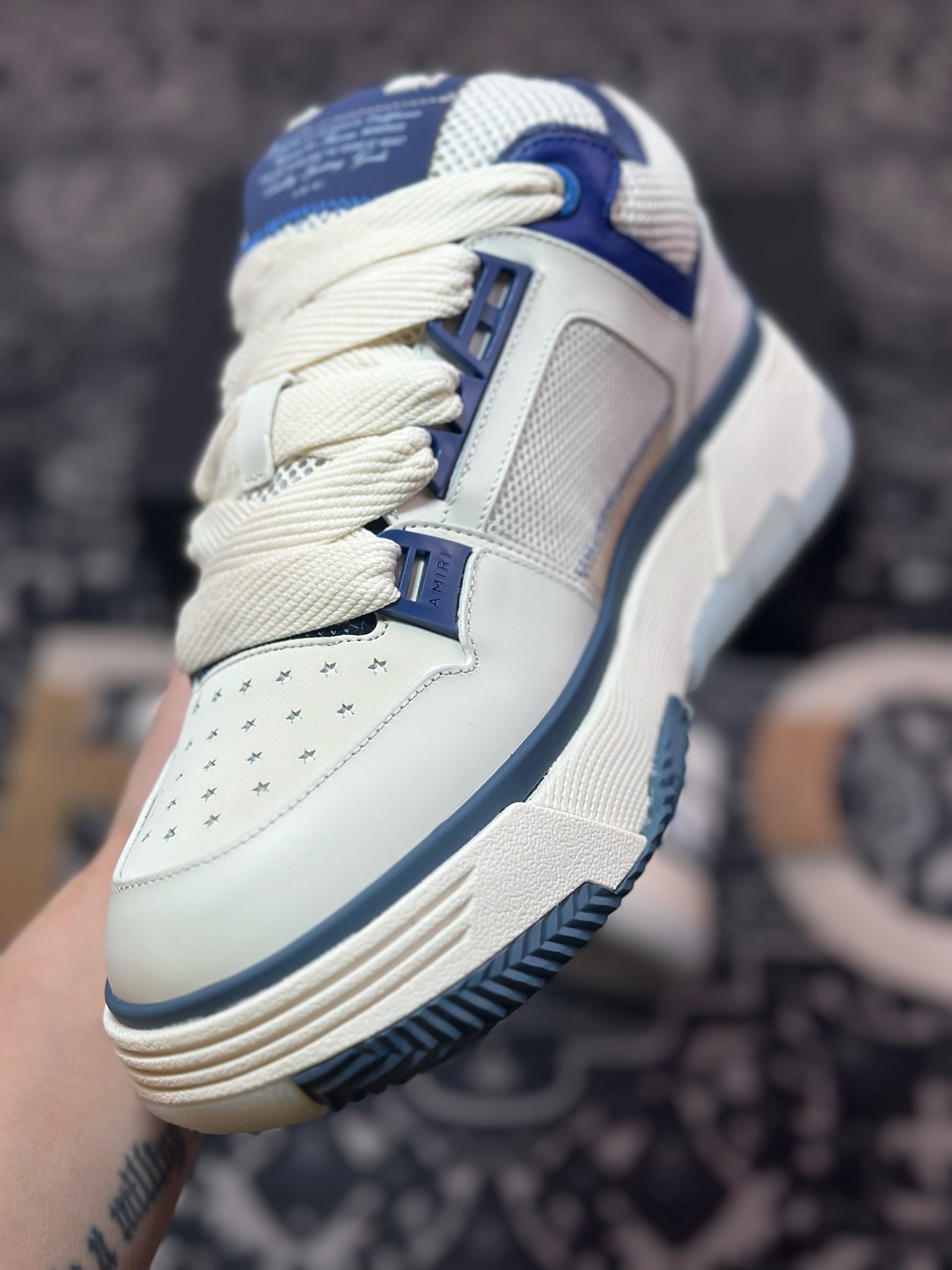 D6550   埃米尔/Amiri MA-1 Low-Top Sneakers MA-1系列低帮经典增高厚底面包风休闲运动鞋“皮革米白藏青”