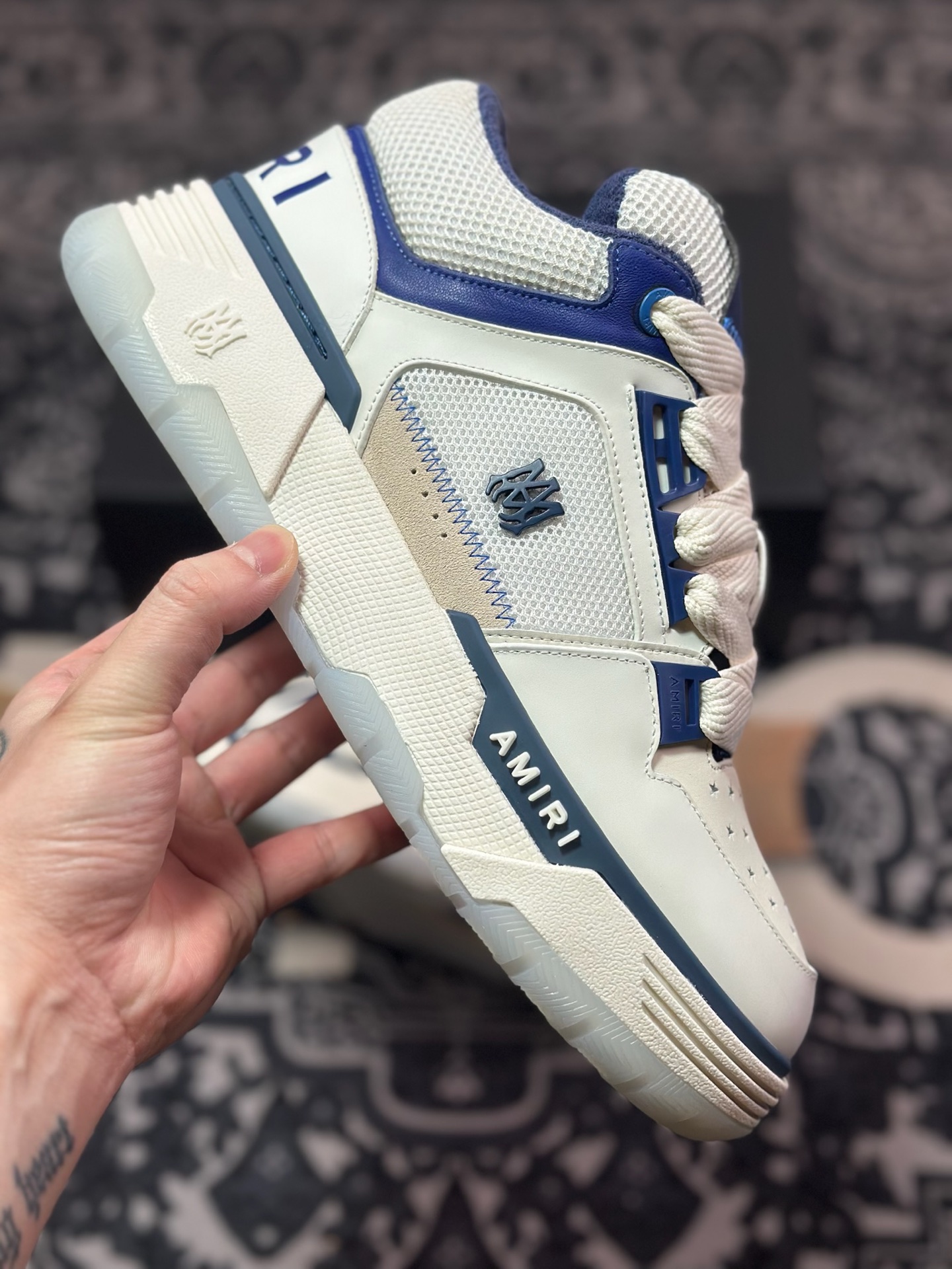 D6550   埃米尔/Amiri MA-1 Low-Top Sneakers MA-1系列低帮经典增高厚底面包风休闲运动鞋“皮革米白藏青”