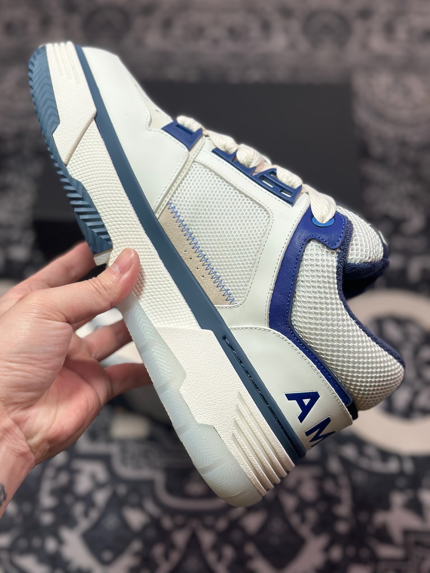 D6550   埃米尔/Amiri MA-1 Low-Top Sneakers MA-1系列低帮经典增高厚底面包风休闲运动鞋“皮革米白藏青”