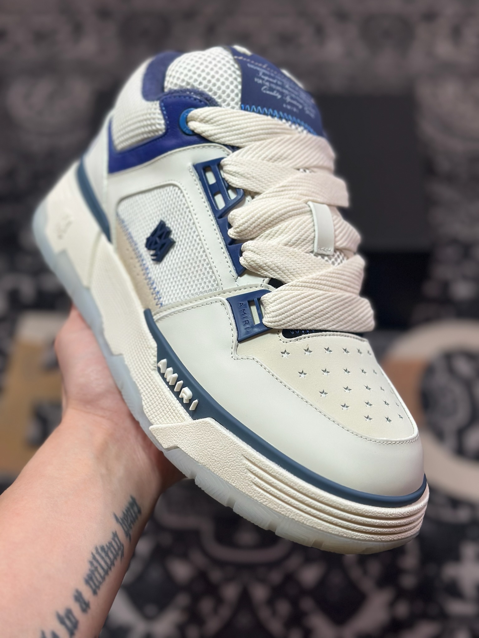 D6550   埃米尔/Amiri MA-1 Low-Top Sneakers MA-1系列低帮经典增高厚底面包风休闲运动鞋“皮革米白藏青”