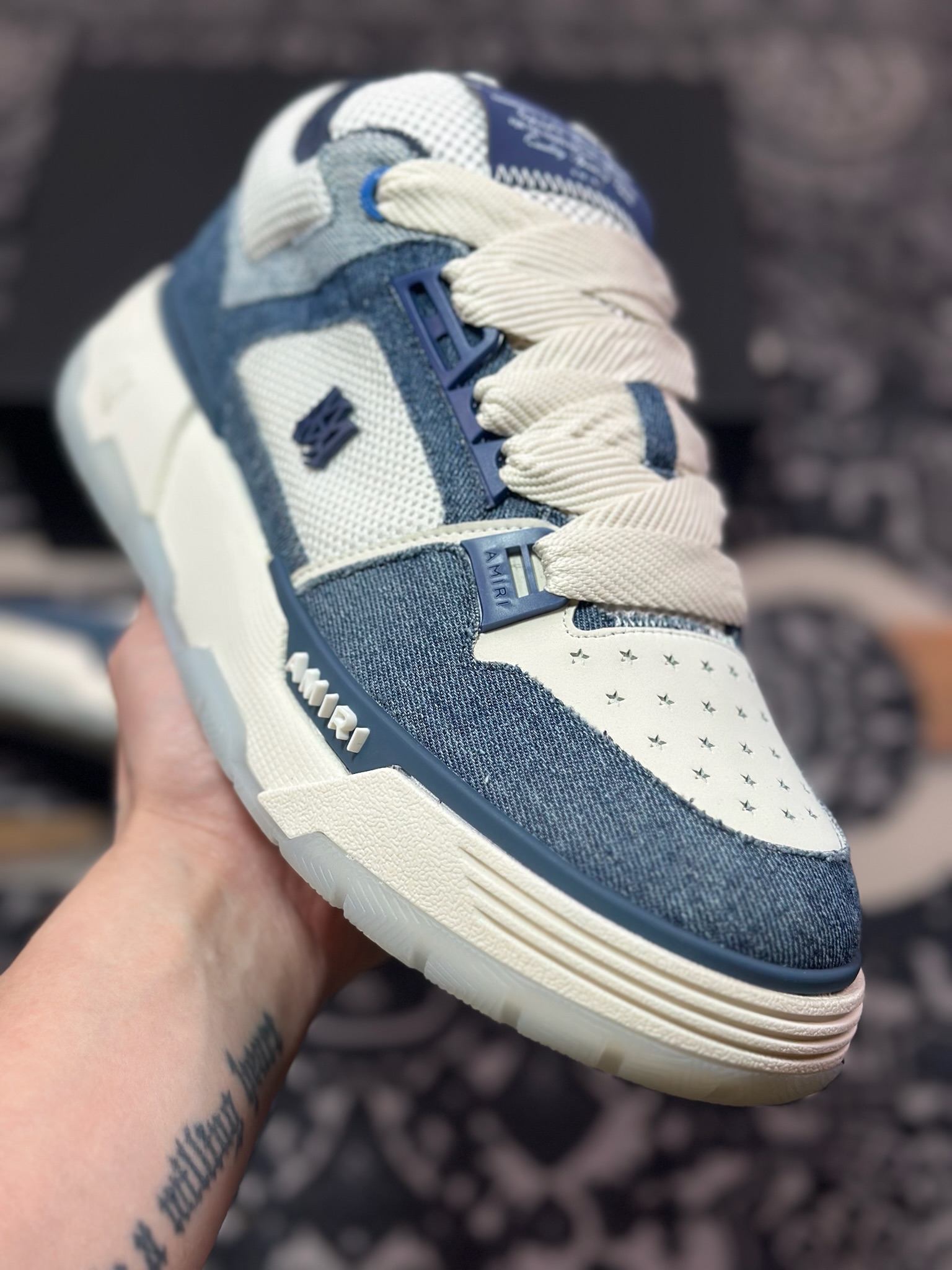D6550  埃米尔/Amiri MA-1 Low-Top Sneakers MA-1系列低帮经典增高休闲运动鞋“牛仔蓝米白”
