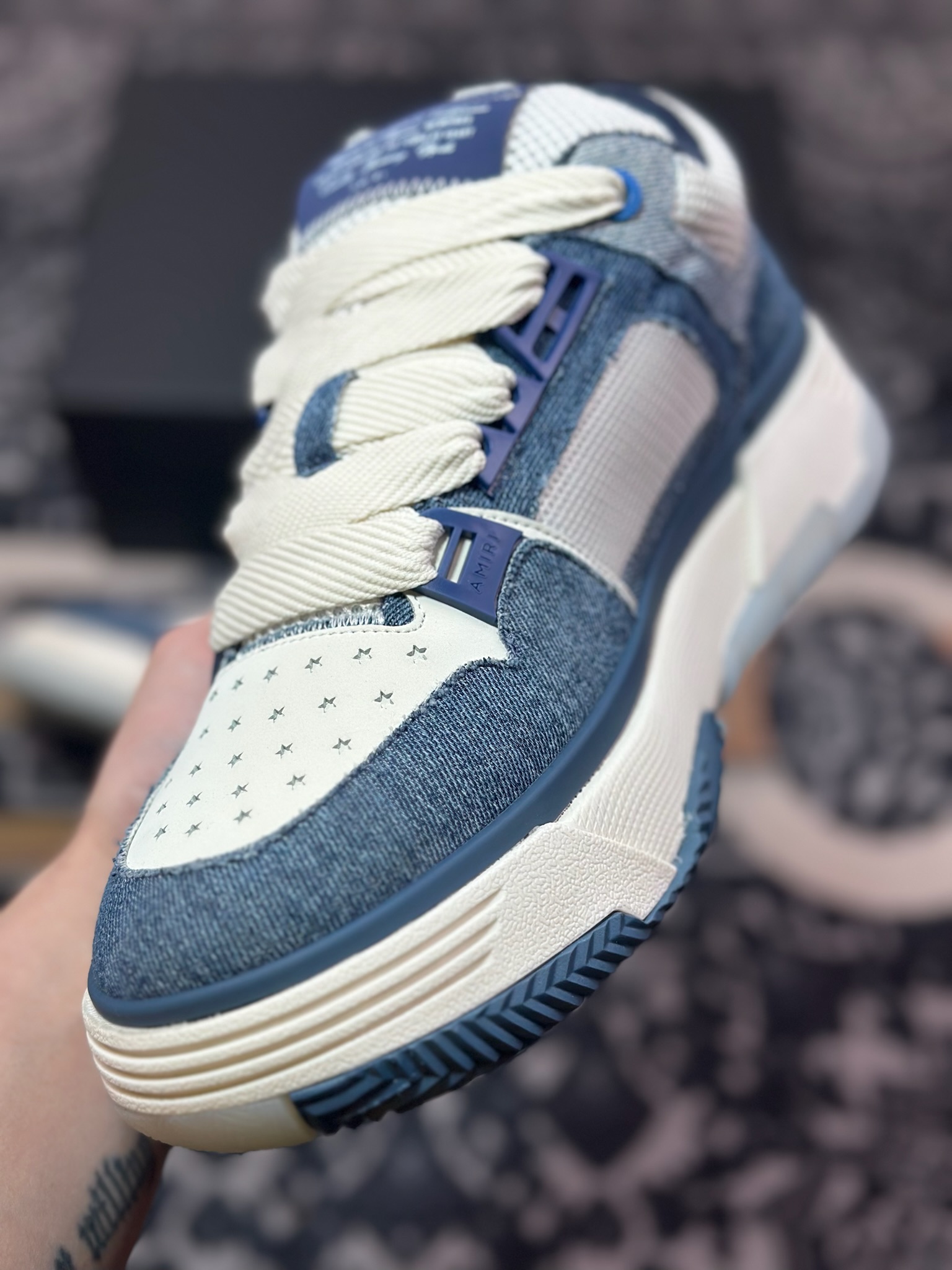 D6550  埃米尔/Amiri MA-1 Low-Top Sneakers MA-1系列低帮经典增高休闲运动鞋“牛仔蓝米白”