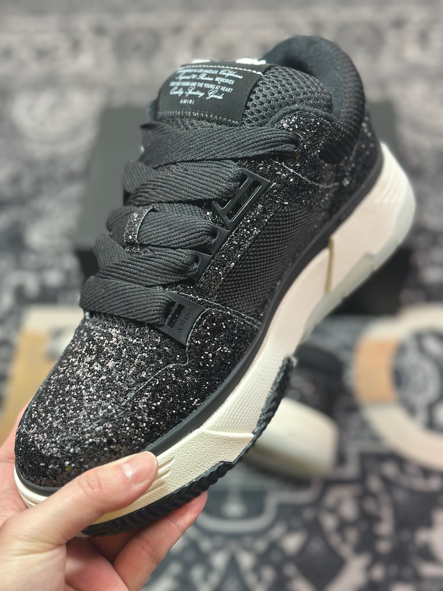 D6550  埃米尔/Amiri MA-1 Low-Top Sneakers MA-1系列低帮经典增高厚底面包风休闲运动鞋“黑炫钻石”