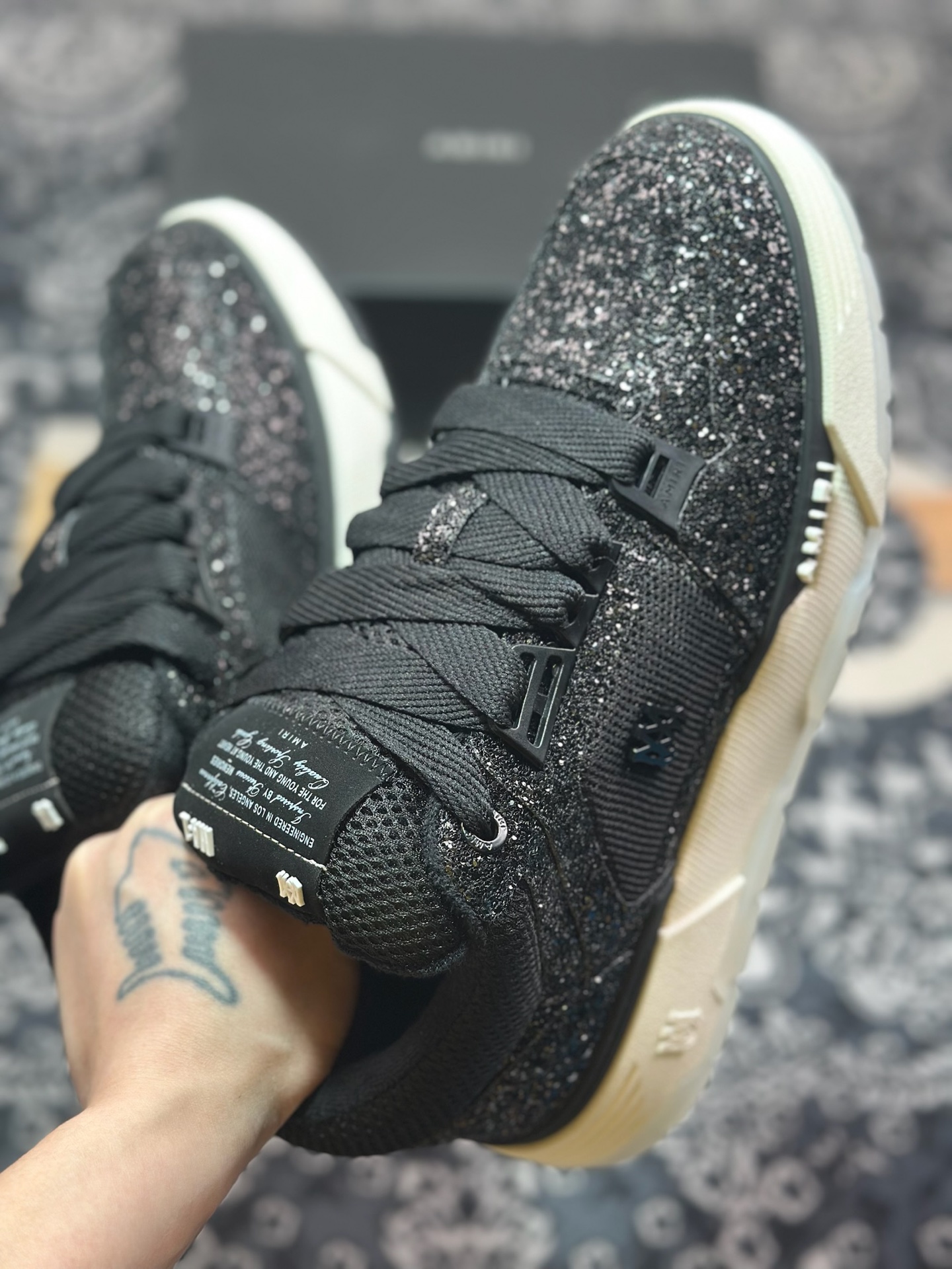 D6550  埃米尔/Amiri MA-1 Low-Top Sneakers MA-1系列低帮经典增高厚底面包风休闲运动鞋“黑炫钻石”