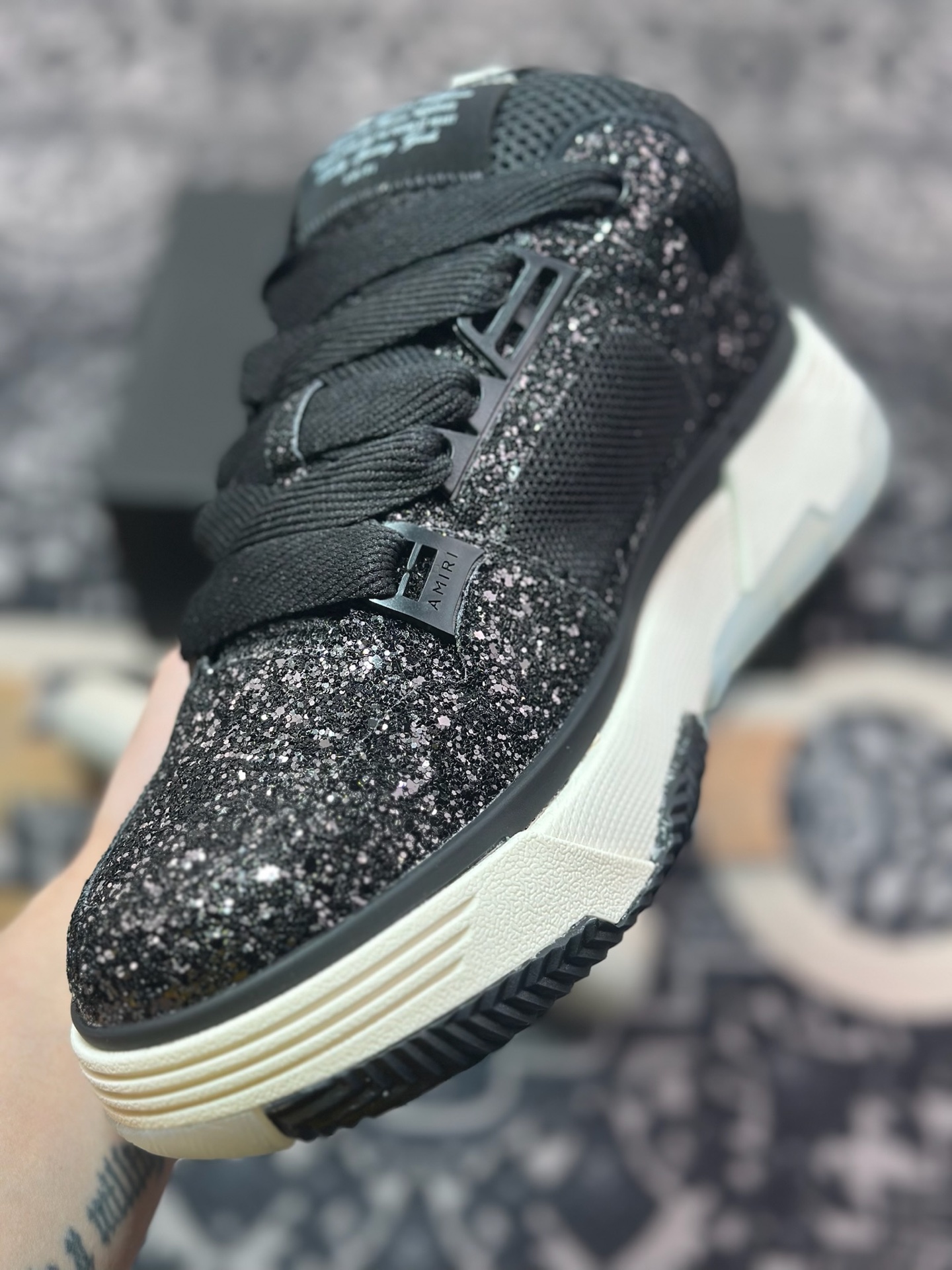 D6550  埃米尔/Amiri MA-1 Low-Top Sneakers MA-1系列低帮经典增高厚底面包风休闲运动鞋“黑炫钻石”