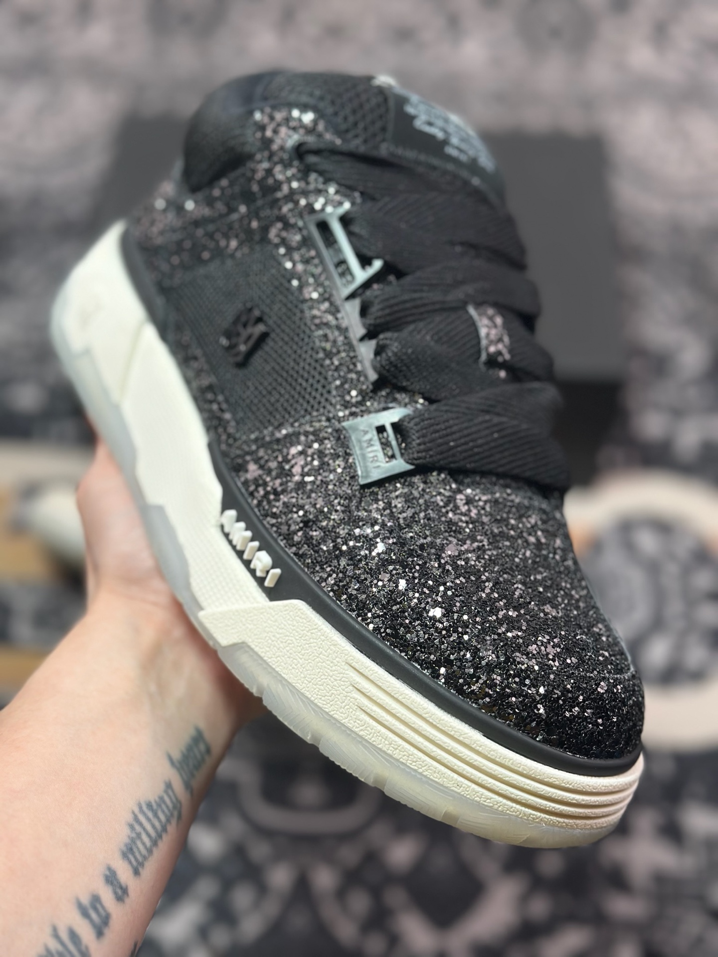 D6550  埃米尔/Amiri MA-1 Low-Top Sneakers MA-1系列低帮经典增高厚底面包风休闲运动鞋“黑炫钻石”