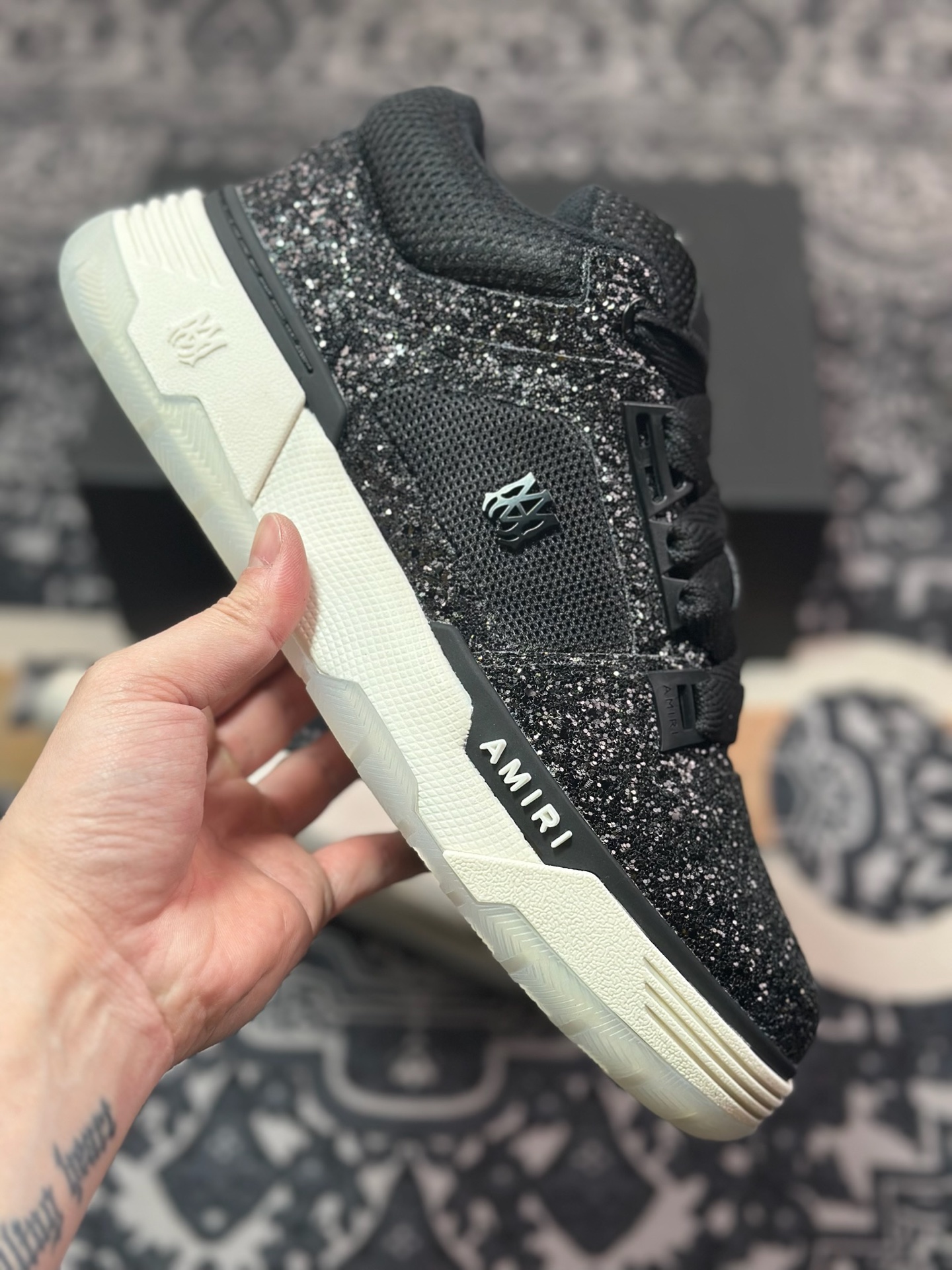 D6550  埃米尔/Amiri MA-1 Low-Top Sneakers MA-1系列低帮经典增高厚底面包风休闲运动鞋“黑炫钻石”