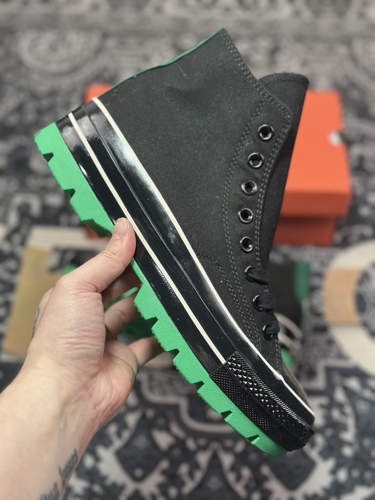 A5170   Converse Chuck 70 黑绿厚底 防滑高帮生活休闲鞋  A12137C