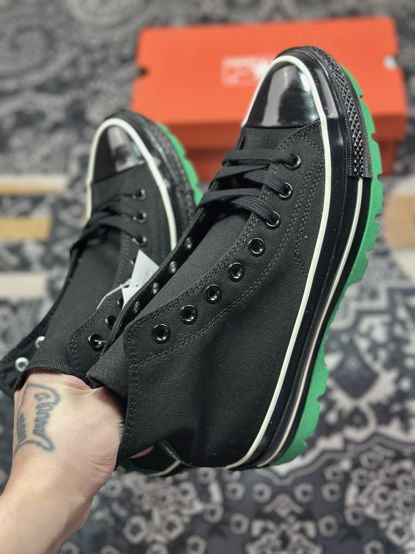 A5170   Converse Chuck 70 黑绿厚底 防滑高帮生活休闲鞋  A12137C