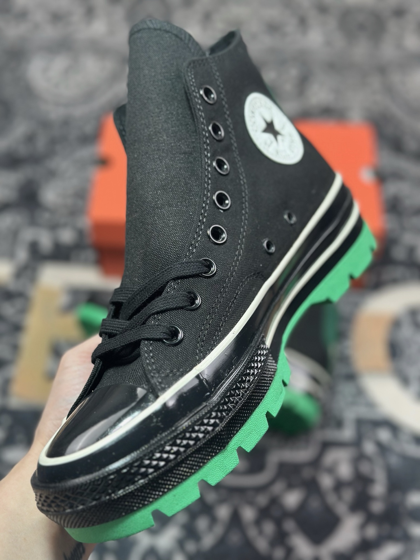 A5170   Converse Chuck 70 黑绿厚底 防滑高帮生活休闲鞋  A12137C