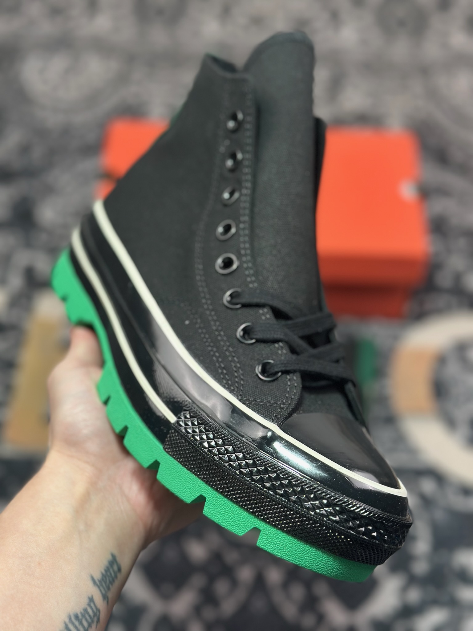 A5170   Converse Chuck 70 黑绿厚底 防滑高帮生活休闲鞋  A12137C