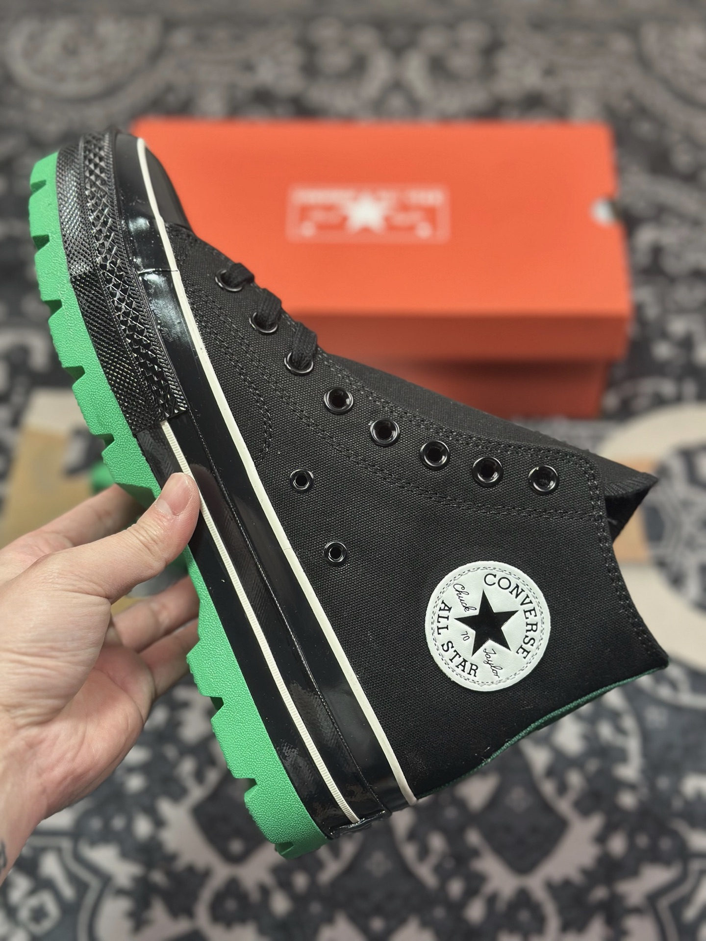 A5170   Converse Chuck 70 黑绿厚底 防滑高帮生活休闲鞋  A12137C