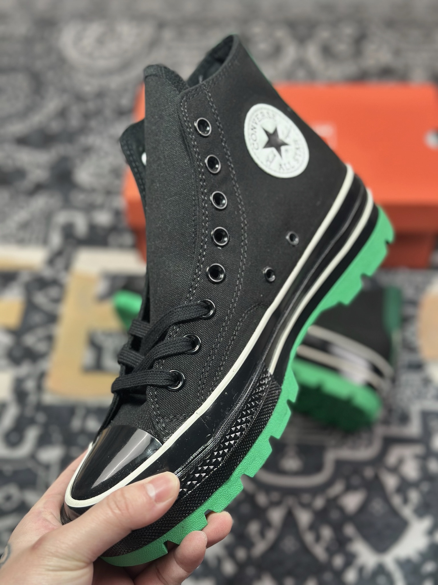 A5170   Converse Chuck 70 黑绿厚底 防滑高帮生活休闲鞋  A12137C