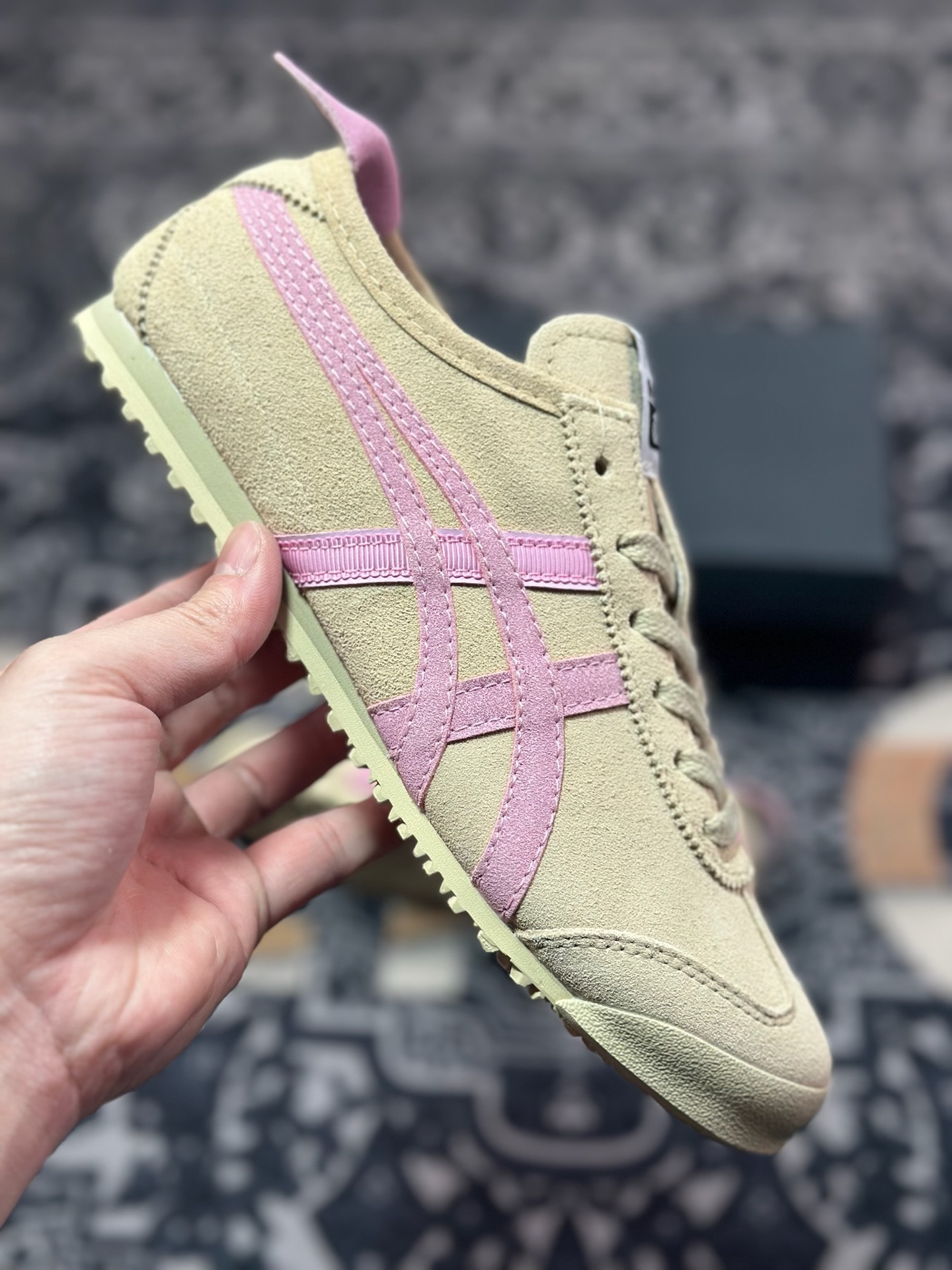 A4180   Maison Patou x Onitsuka Tiger Mexico 66经典墨西哥系列低帮复古经典百搭休闲皮革慢跑鞋“联名沙米黄棉花糖粉”1183C380-200