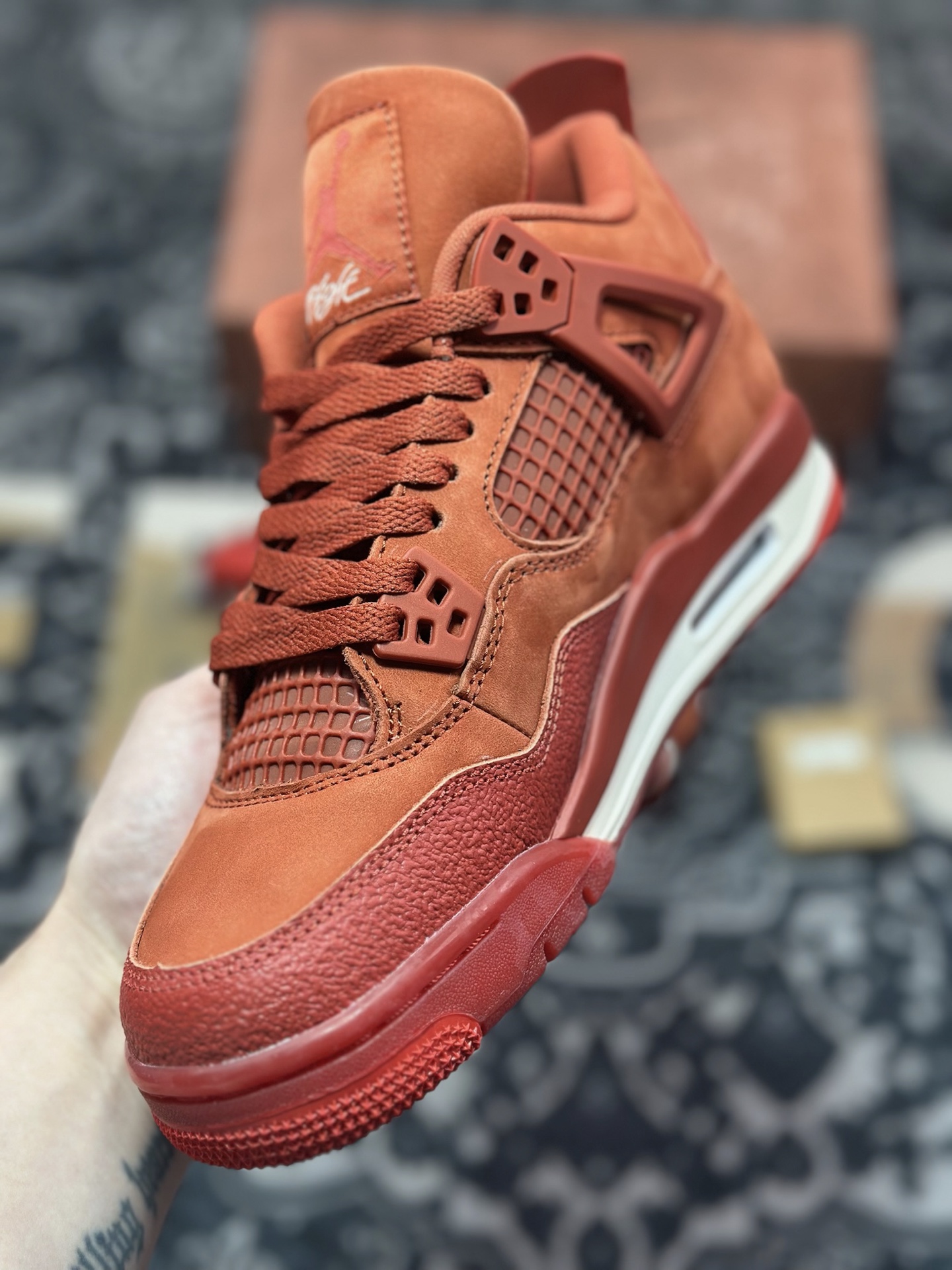 C6420  AJ4纽约红砖 Nigel Sylvester x Jordan Air Jordan 4 OG ”Brick by Brick”BIKE 乔4砖红耐磨 低帮 复古篮球鞋 HF4340-800